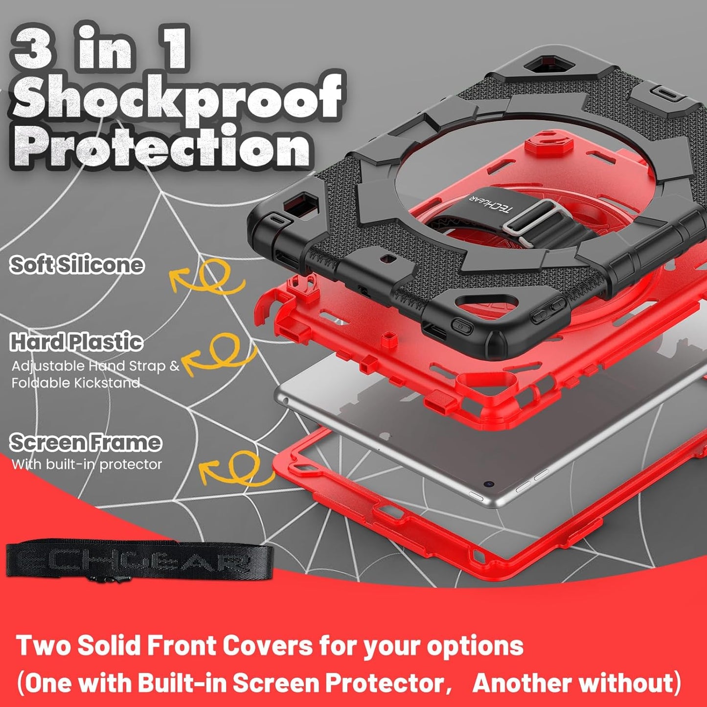 [SUPE Case] Tough Shockproof Fun Case with 360 Rotating Stand, Hand & Shoulder Strap for Apple iPad 10.2" 2021- 2019 [9th - 7th Gen] & iPad Air 3