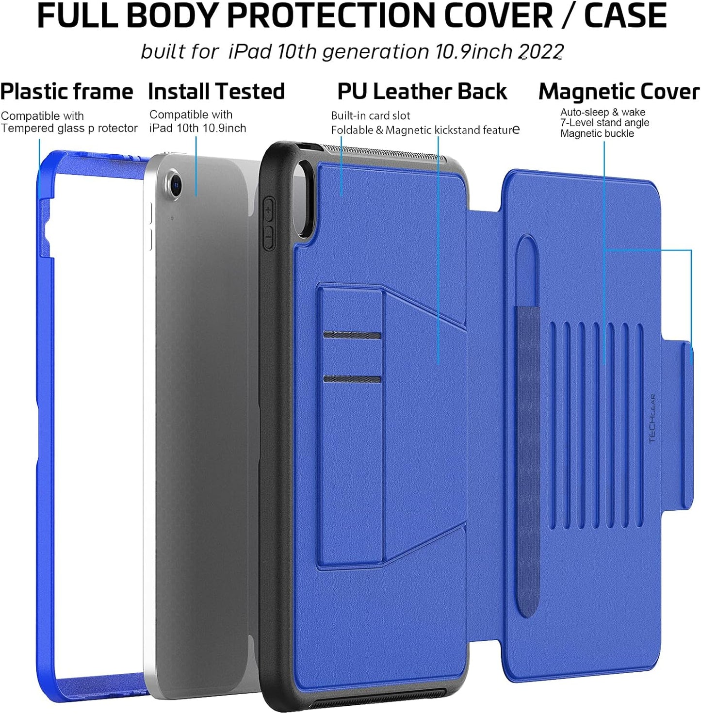 [Enduro Case] Tough Strong Magnetic & Flip Case [Auto Sleep/Wake] Cover with Multi-Angle Stand & Card Slot For Apple iPad 11th & 10th Generation, iPad 2025 / 2022