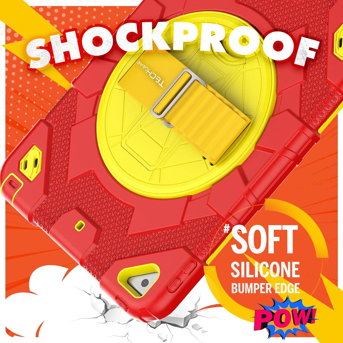 [SUPE Case] Tough Shockproof Fun Case with 360 Rotating Stand, Hand & Shoulder Strap for Apple iPad 10.2" 2021- 2019 [9th - 7th Gen] & iPad Air 3