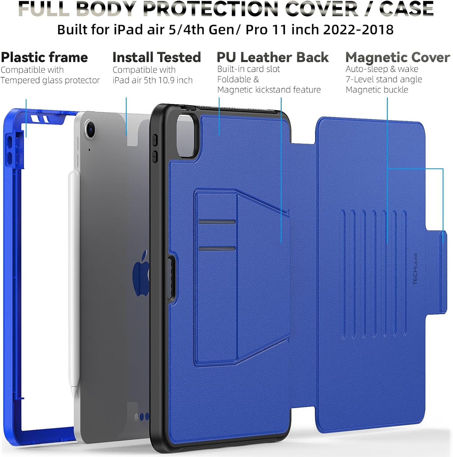 [Enduro Case] Tough Strong Magnetic & Flip Case [Auto Sleep/Wake] Cover with Multi-Angle Stand & Card Slot For Apple iPad Air 10.9", iPad Pro 11"