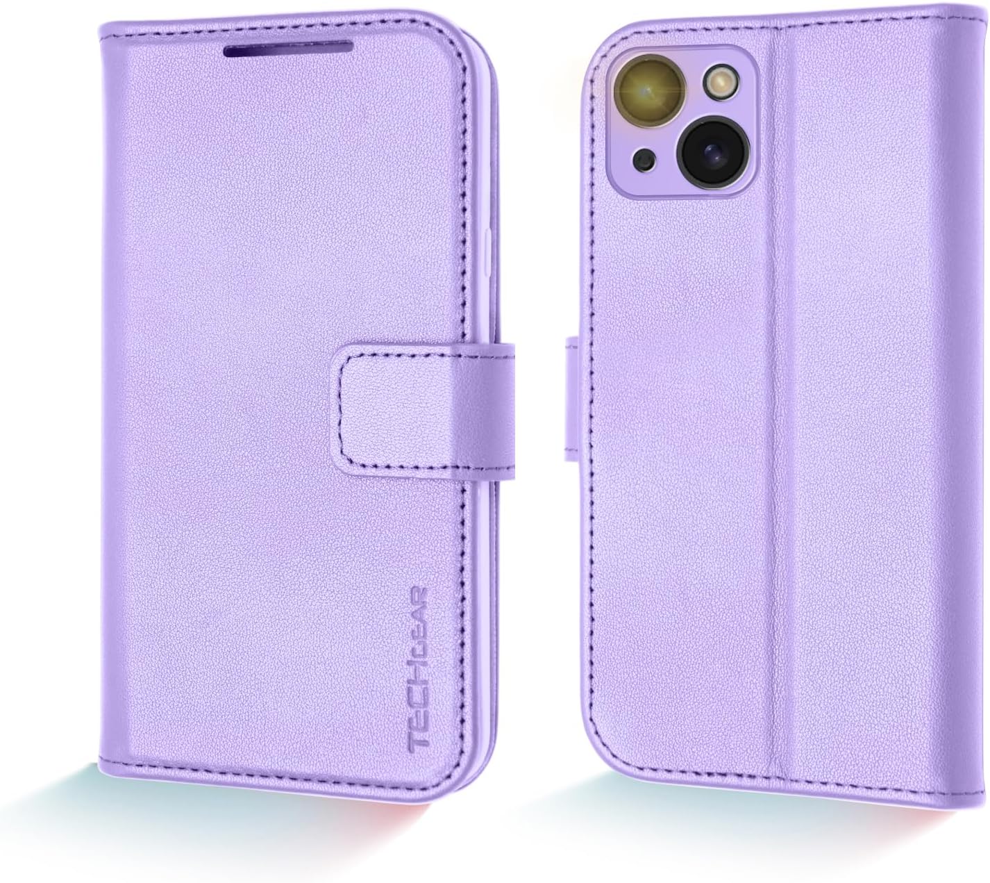 [Leather Wallet Case] Genuine Leather [RFID Blocking] Magnetic Flip Case with Card & Slots and Stand For iPhone 15 6.1"