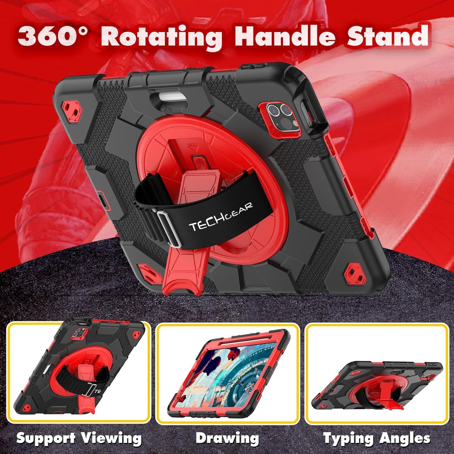 [SUPE Case] Tough Shockproof Fun Case with 360 Rotating Stand, Hand & Shoulder Strap for Apple iPad Air 10.9" 4th / 5th Gen & iPad Pro 11" 2022/2021