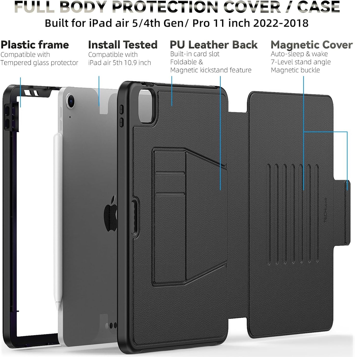 [Enduro Case] Tough Strong Magnetic & Flip Case [Auto Sleep/Wake] Cover with Multi-Angle Stand & Card Slot For Apple iPad Air 10.9", iPad Pro 11"