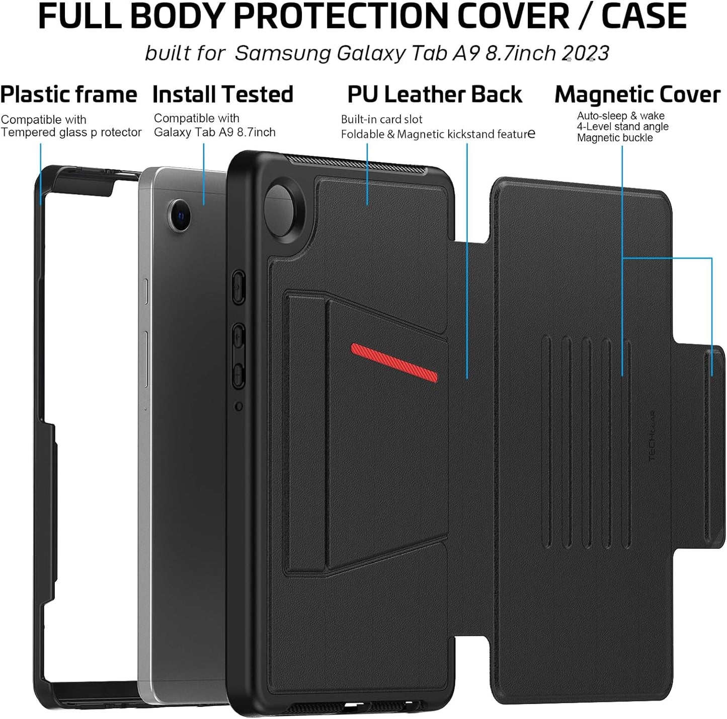 [Enduro Case] Tough Strong Magnetic & Flip Case [Auto Sleep/Wake] Cover with Multi-Angle Stand & Card Slot For Samsung Tab A9 8.7" (SM-X110 / X115)