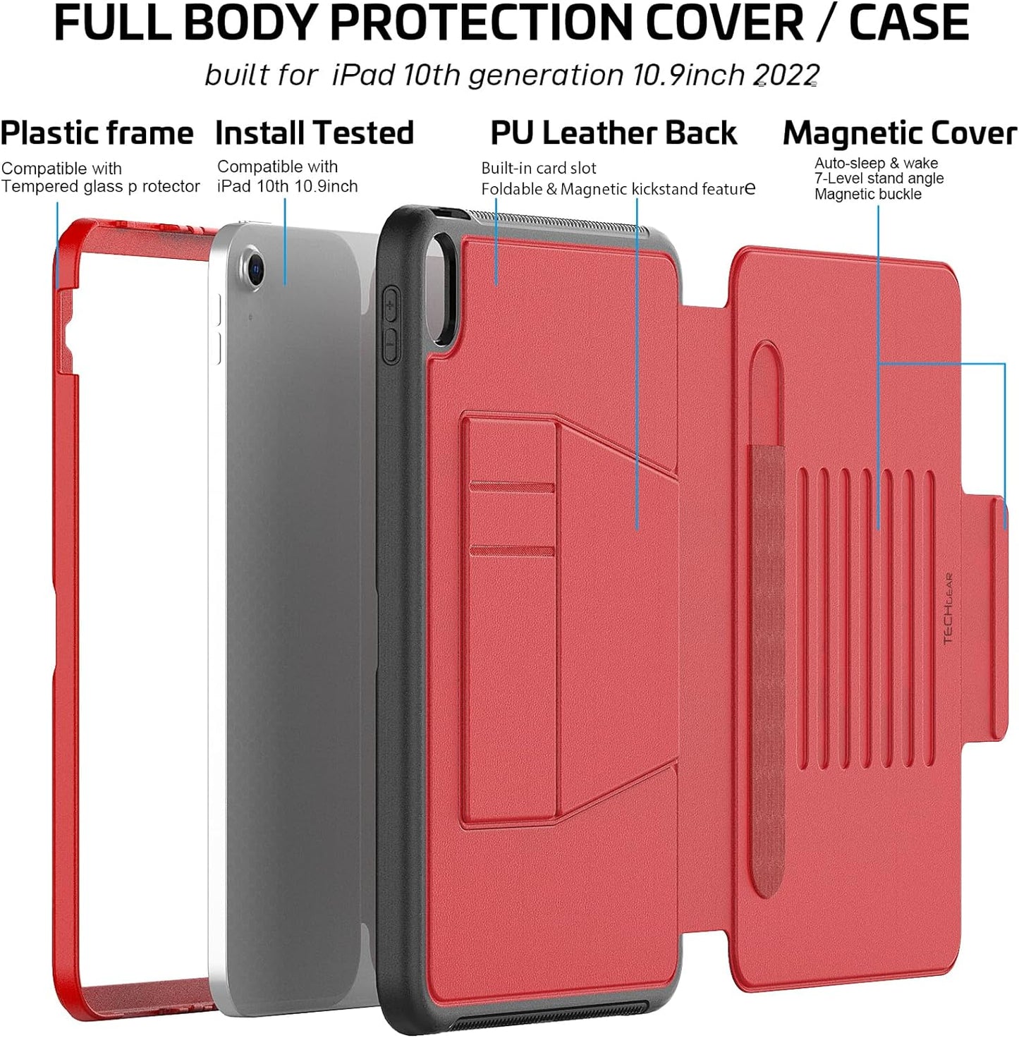 [Enduro Case] Tough Strong Magnetic & Flip Case [Auto Sleep/Wake] Cover with Multi-Angle Stand & Card Slot For Apple iPad 11th & 10th Generation, iPad 2025 / 2022