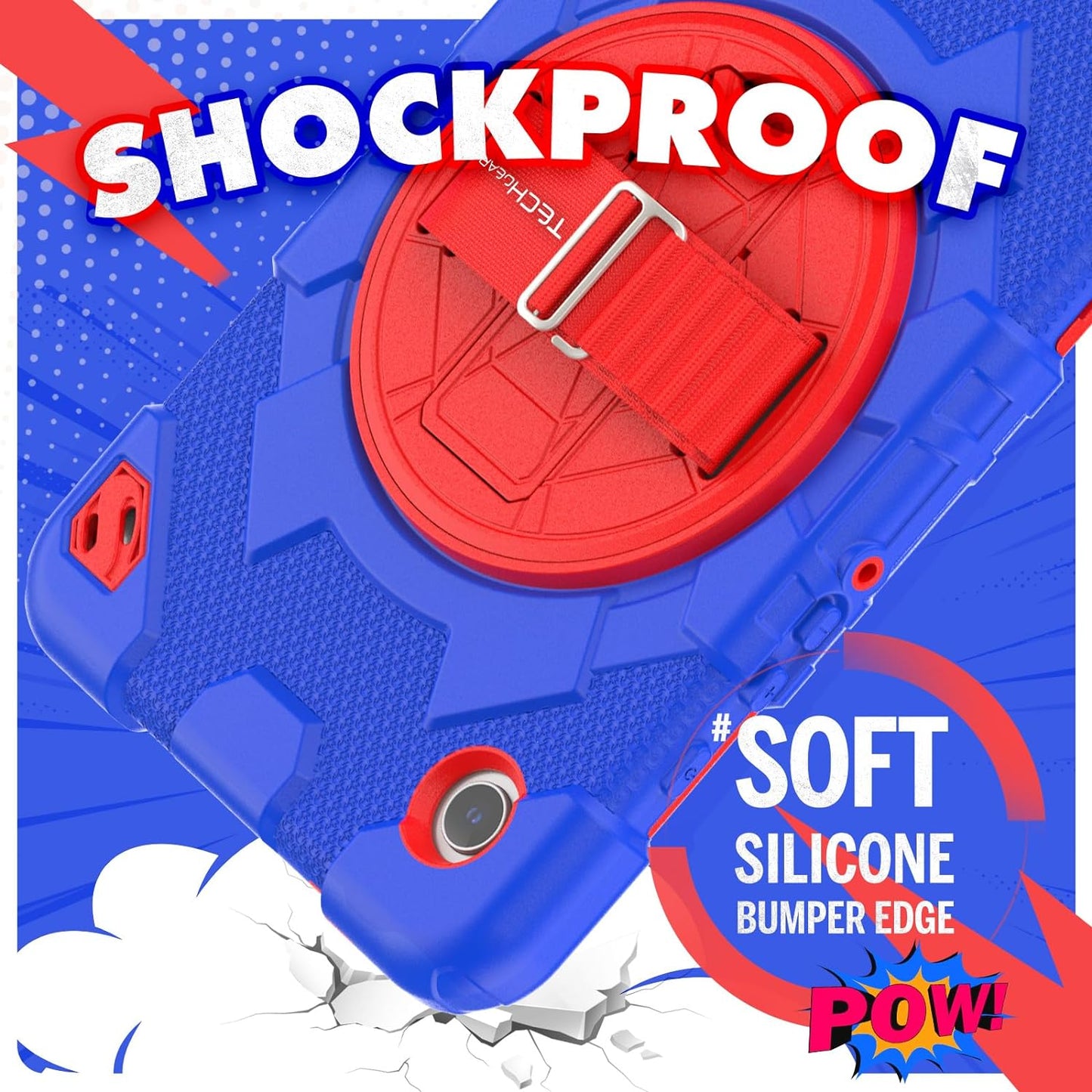 [SUPE Case] Tough Shockproof Fun Case with 360 Rotating Stand, Hand & Shoulder Strap for Samsung Galaxy Tab A9 8.7" (SM-X110 / SM-X115)