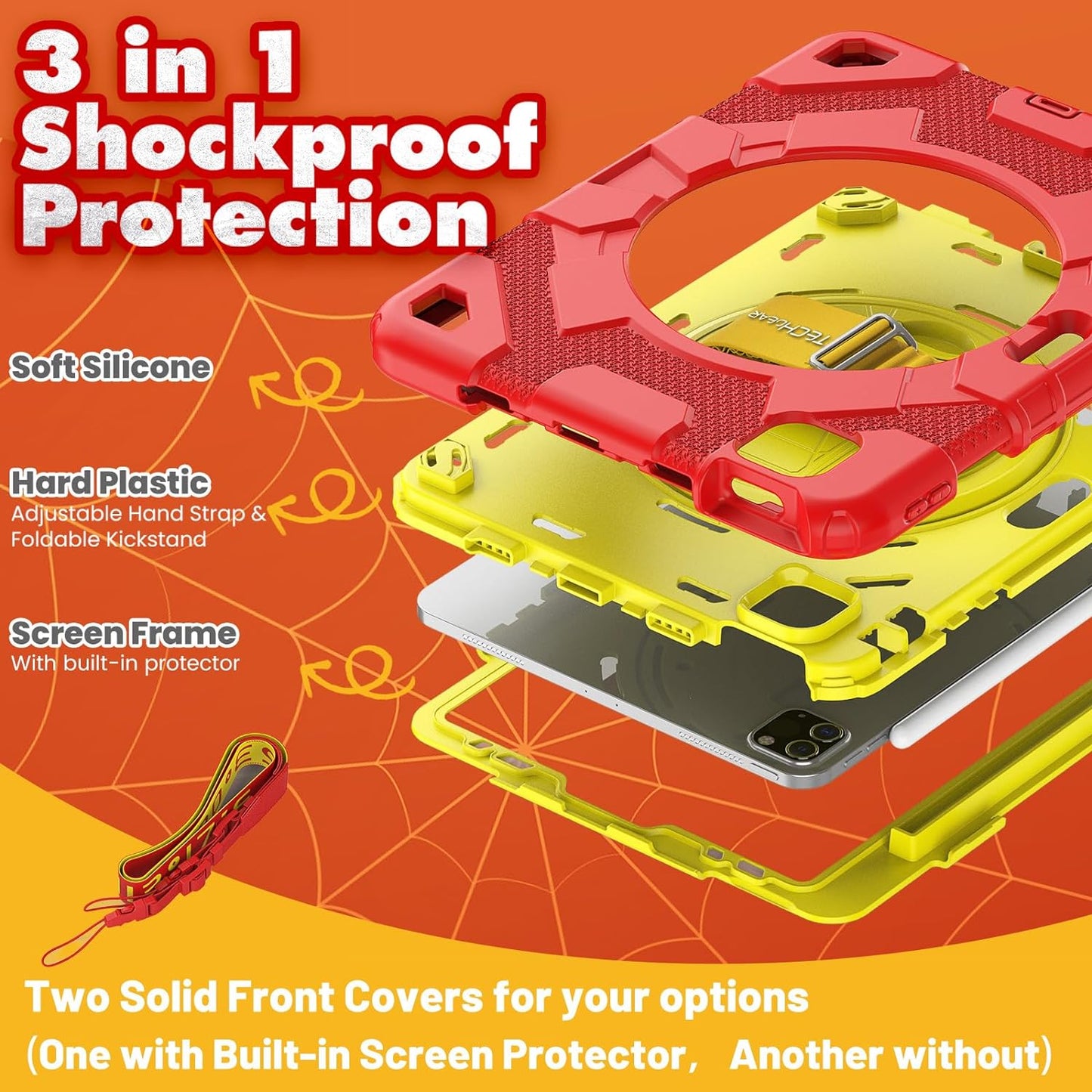 [SUPE Case] Tough Shockproof Fun Case with 360 Rotating Stand, Hand & Shoulder Strap for Apple iPad Air 10.9" 4th / 5th Gen & iPad Pro 11" 2022/2021
