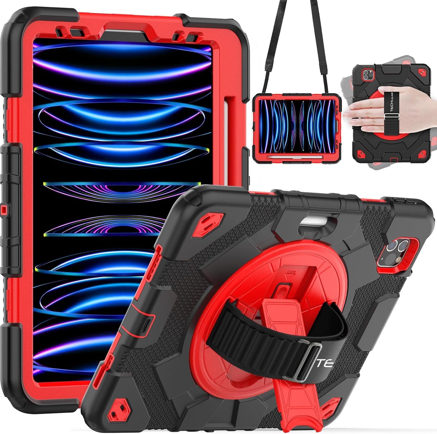 [SUPE Case] Tough Shockproof Fun Case with 360 Rotating Stand, Hand & Shoulder Strap for Apple iPad Air 10.9" 4th / 5th Gen & iPad Pro 11" 2022/2021