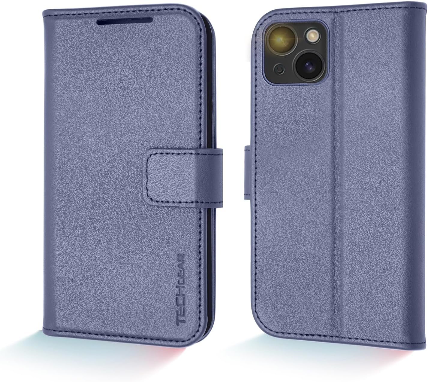 [Leather Wallet Case] Genuine Leather [RFID Blocking] Magnetic Flip Case with Card & Slots and Stand For iPhone 15 6.1"
