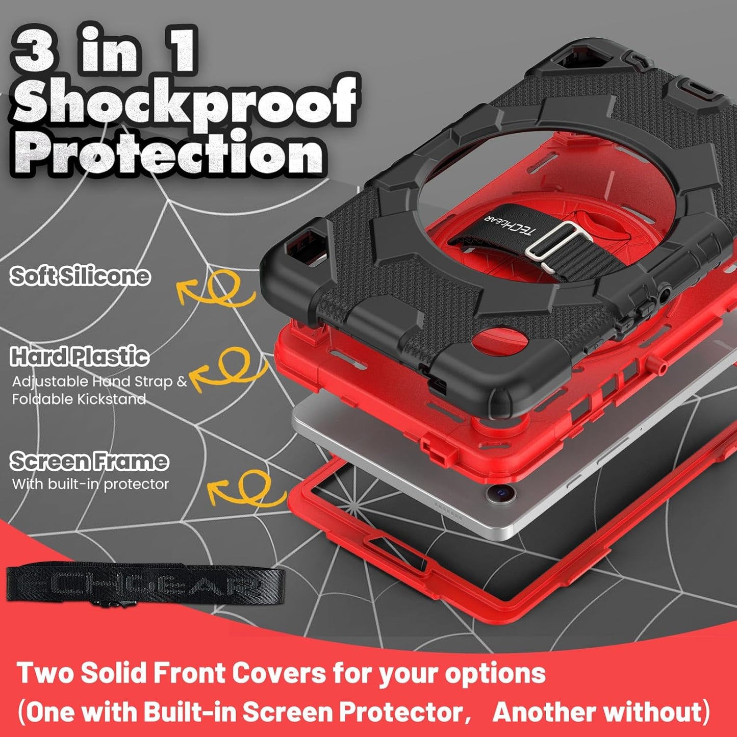[SUPE Case] Tough Shockproof Fun Case with 360 Rotating Stand, Hand & Shoulder Strap for Samsung Galaxy Tab A9 8.7" (SM-X110 / SM-X115)