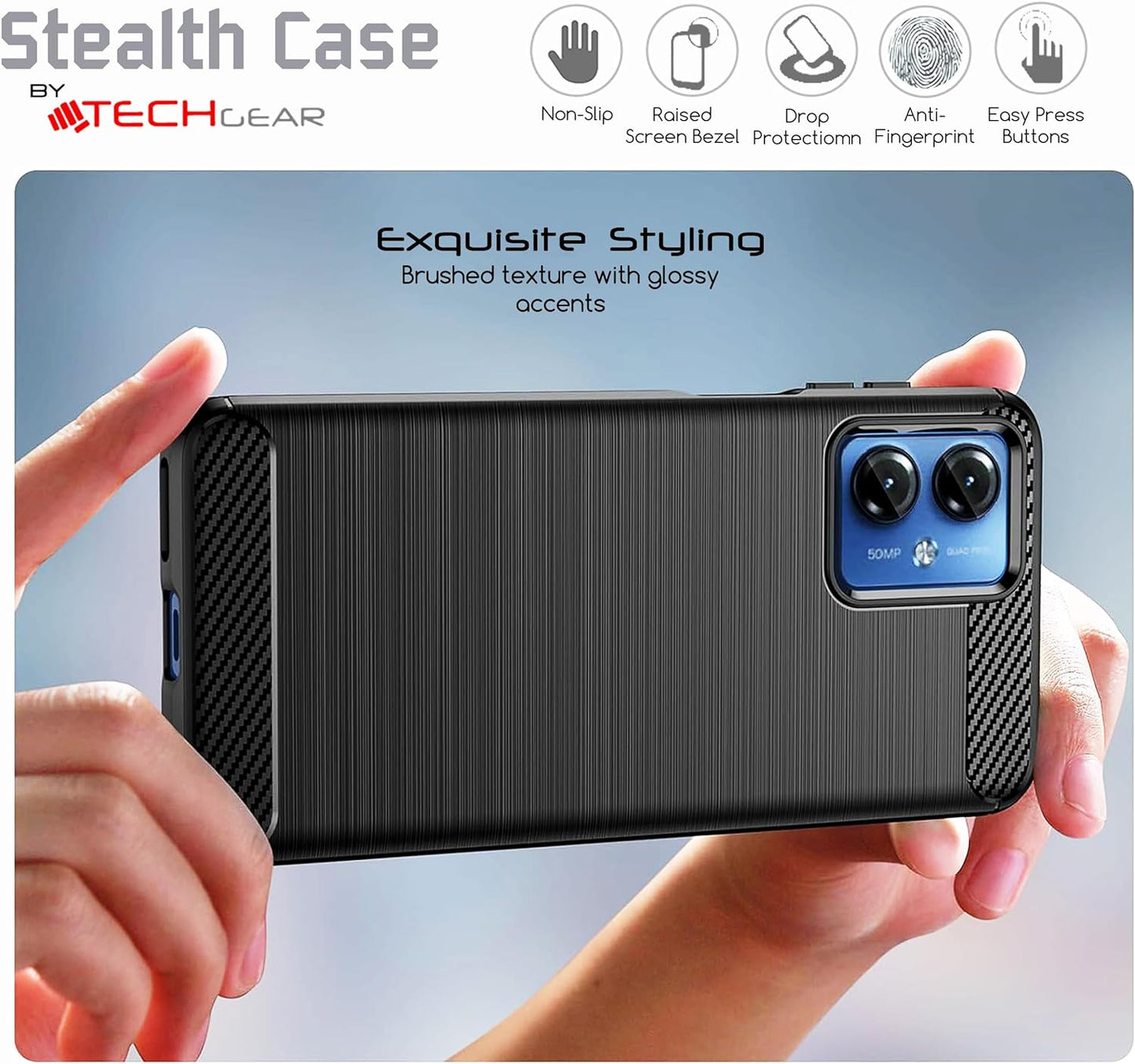 [Stealth Case] Premium Shockproof Soft Slim Cover with Carbon Fibre Effect For Motorola Moto G14