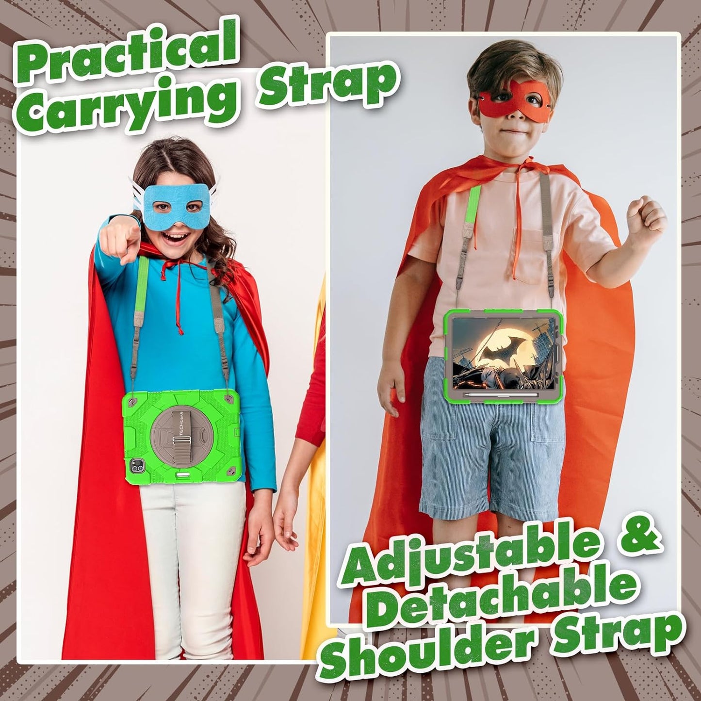 [SUPE Case] Tough Shockproof Fun Case with 360 Rotating Stand, Hand & Shoulder Strap for Apple iPad Air 10.9" 4th / 5th Gen & iPad Pro 11" 2022/2021