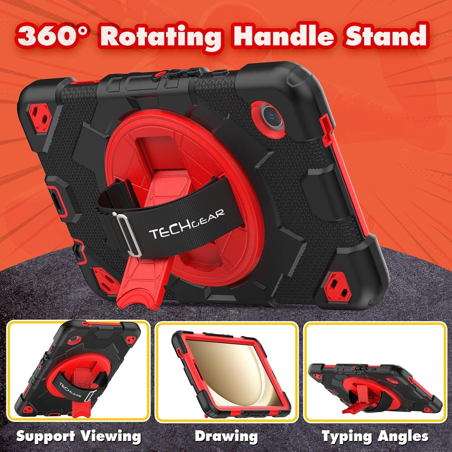 [SUPE Case] Tough Shockproof Fun Case with 360 Rotating Stand, Hand & Shoulder Strap for Samsung Galaxy Tab A9 8.7" (SM-X110 / SM-X115)