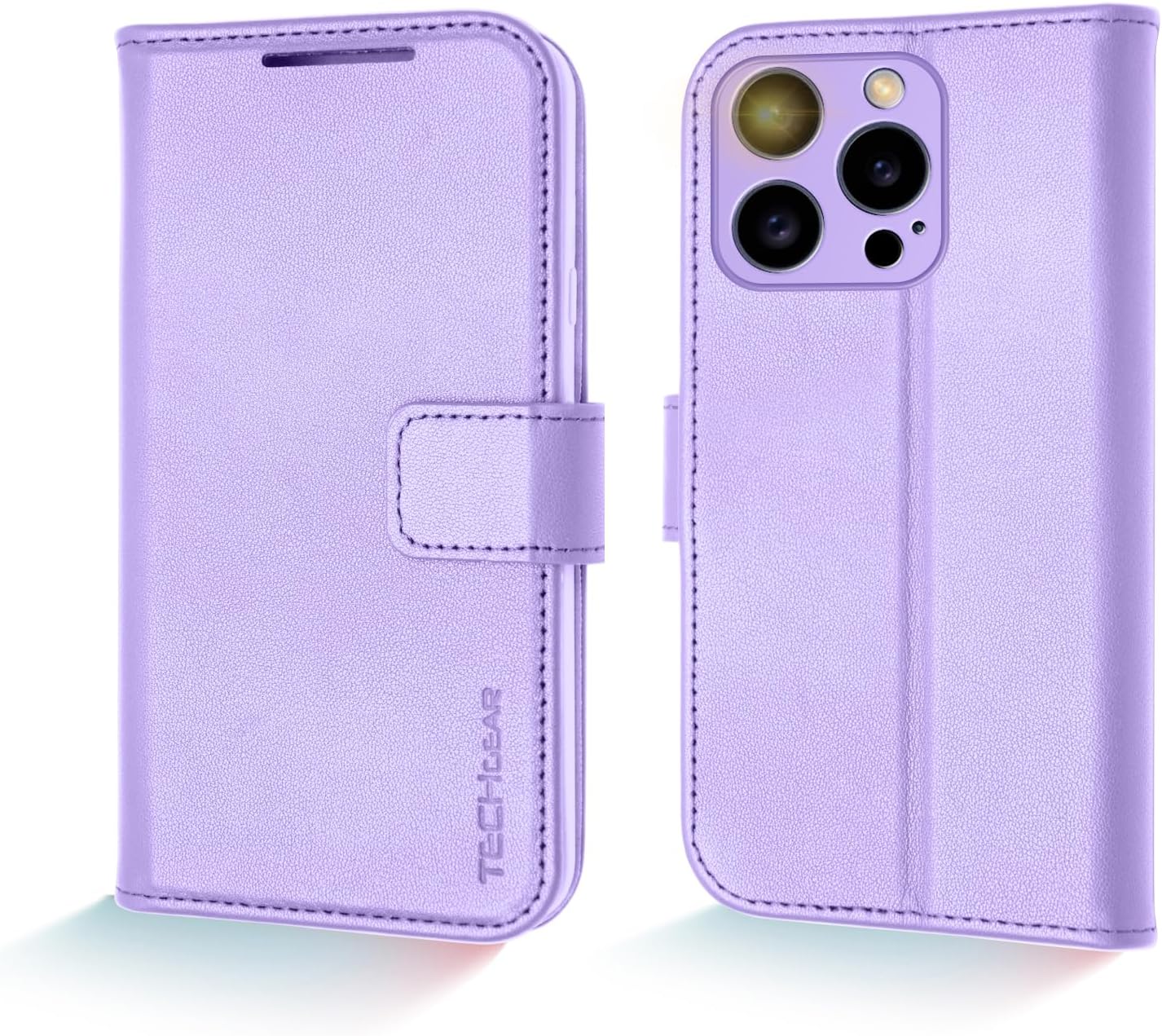 [Leather Wallet Case] Genuine Leather [RFID Blocking] Magnetic Flip Case with Card & Slots and Stand For iPhone 15 Pro