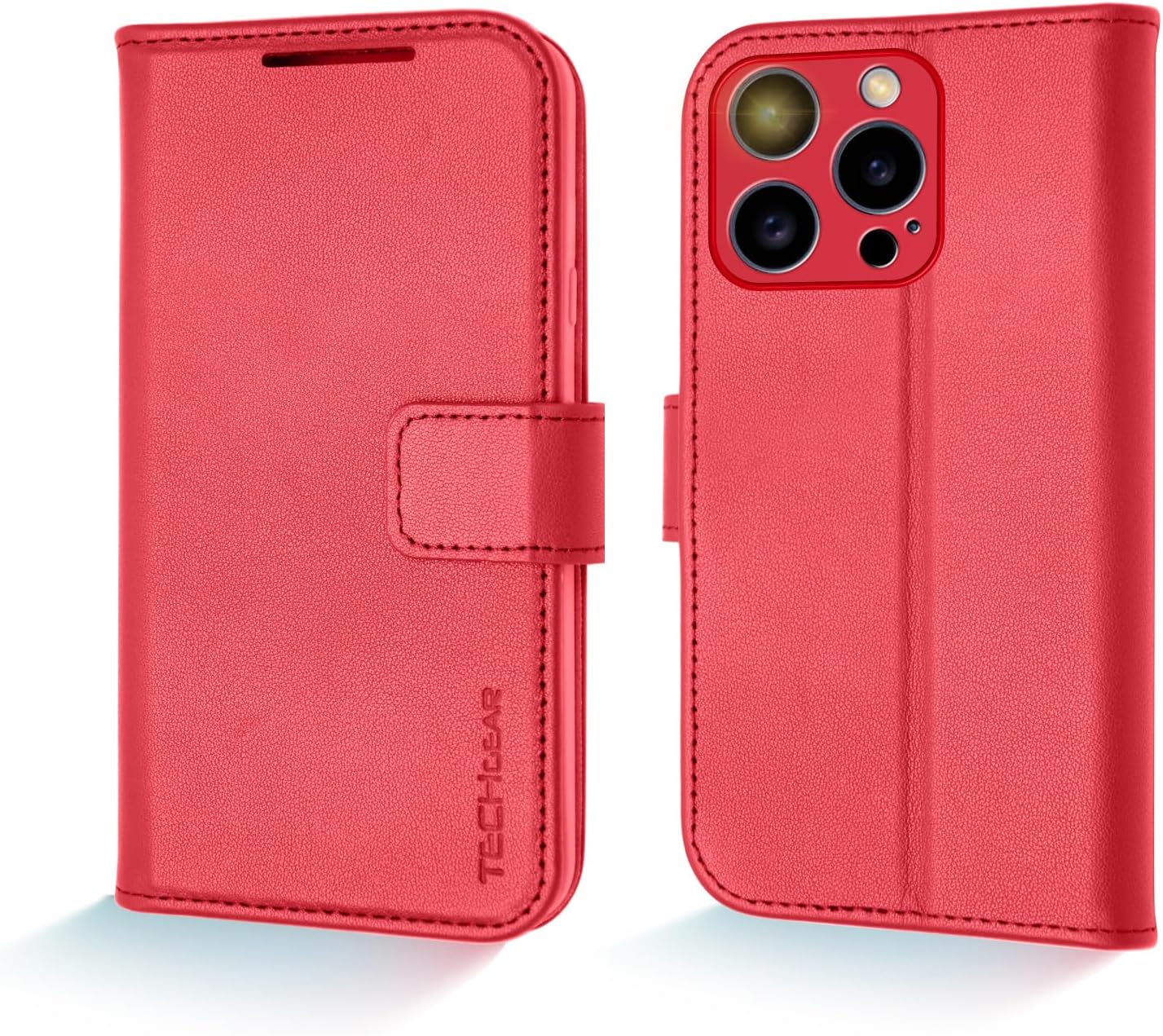 [Leather Wallet Case] Genuine Leather [RFID Blocking] Magnetic Flip Case with Card & Slots and Stand For iPhone 15 Pro