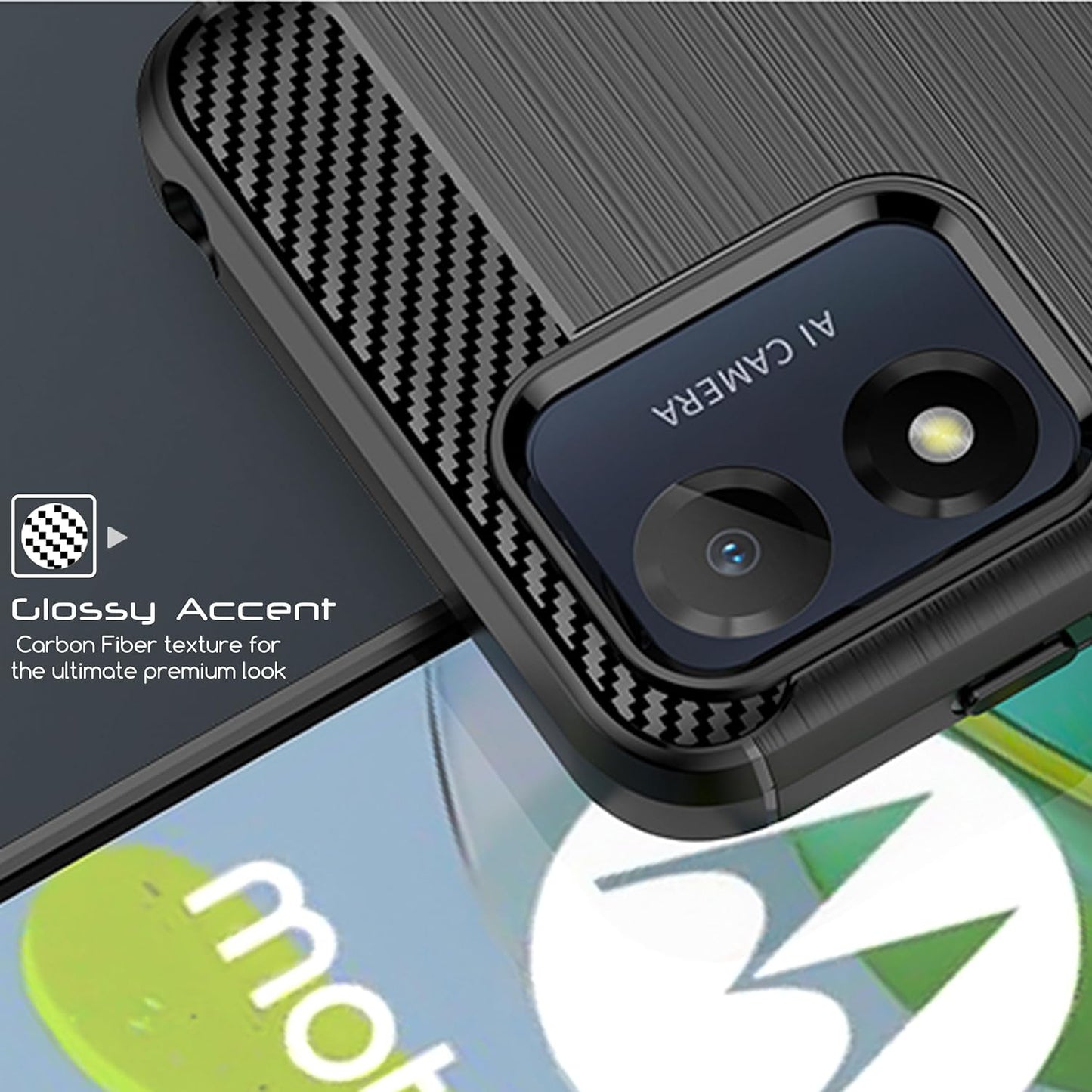 [Stealth Case] Motorola Moto E13 Soft Protective Slim Cover with Carbon Fibre Detailing