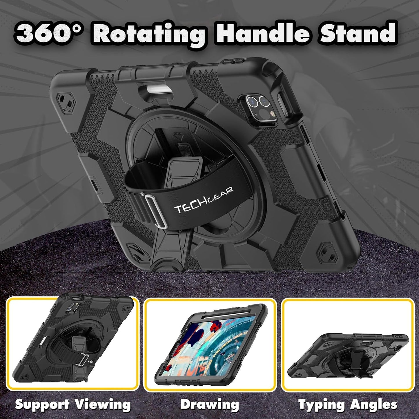 [SUPE Case] Tough Shockproof Fun Case with 360 Rotating Stand, Hand & Shoulder Strap for Apple iPad Air 10.9" 4th / 5th Gen & iPad Pro 11" 2022/2021
