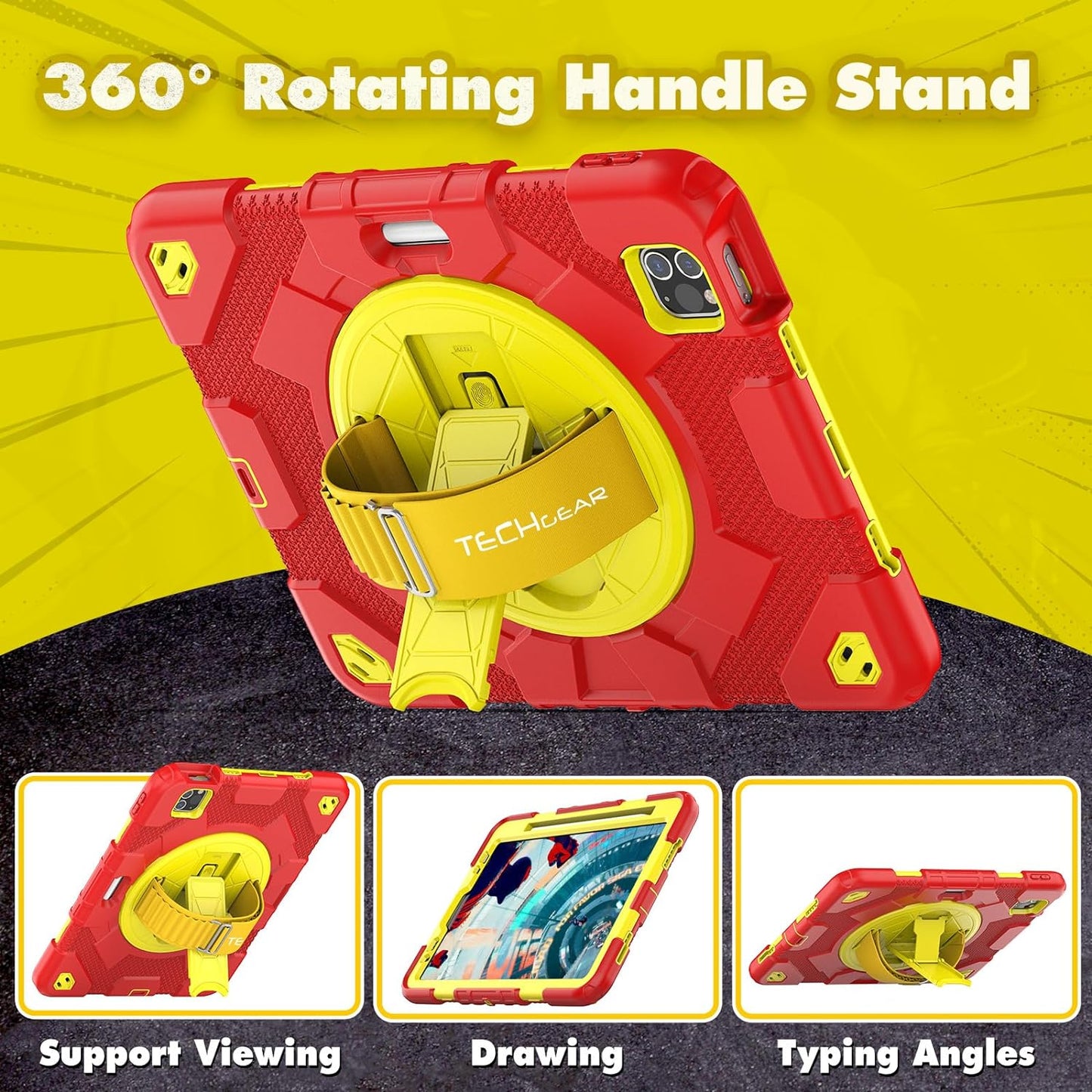 [SUPE Case] Tough Shockproof Fun Case with 360 Rotating Stand, Hand & Shoulder Strap for Apple iPad Air 10.9" 4th / 5th Gen & iPad Pro 11" 2022/2021