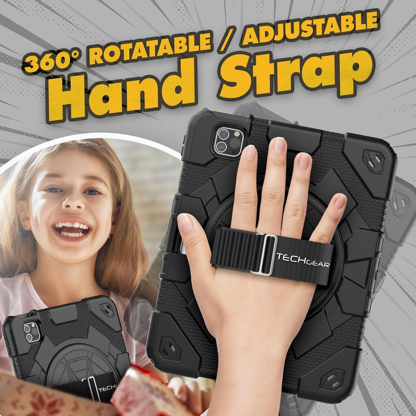 [SUPE Case] Tough Shockproof Fun Case with 360 Rotating Stand, Hand & Shoulder Strap for Apple iPad Air 10.9" 4th / 5th Gen & iPad Pro 11" 2022/2021