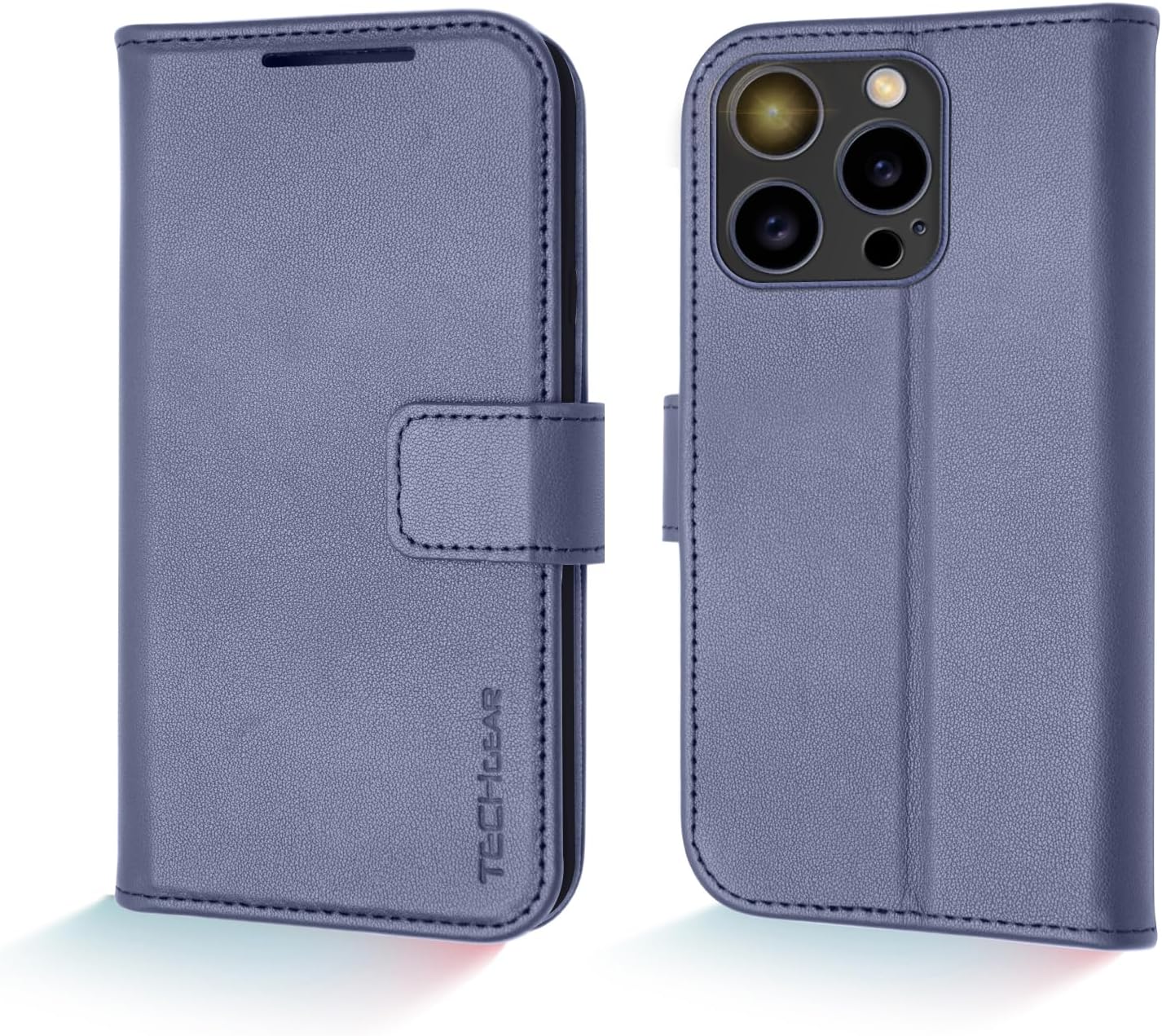 [Leather Wallet Case] Genuine Leather [RFID Blocking] Magnetic Flip Case with Card & Slots and Stand For iPhone 15 Pro