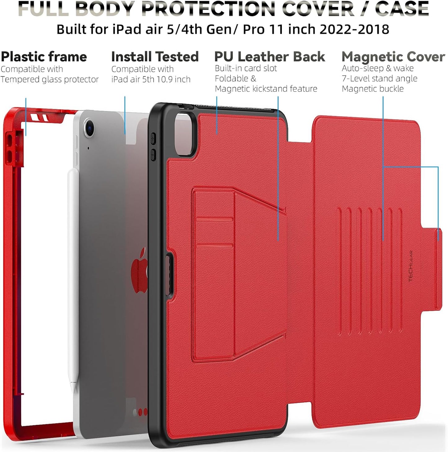 [Enduro Case] Tough Strong Magnetic & Flip Case [Auto Sleep/Wake] Cover with Multi-Angle Stand & Card Slot For Apple iPad Air 10.9", iPad Pro 11"