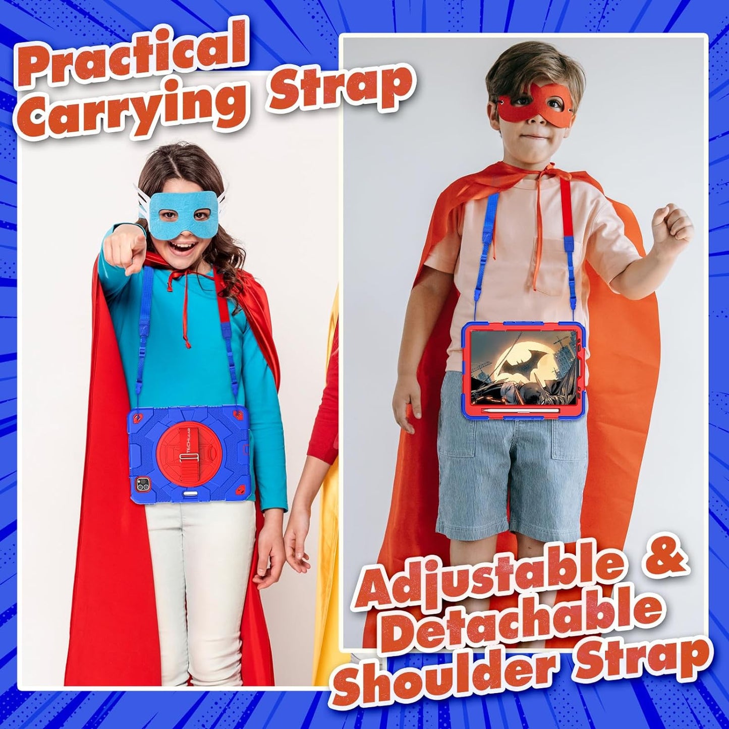 [SUPE Case] Tough Shockproof Fun Case with 360 Rotating Stand, Hand & Shoulder Strap for Apple iPad Air 10.9" 4th / 5th Gen & iPad Pro 11" 2022/2021