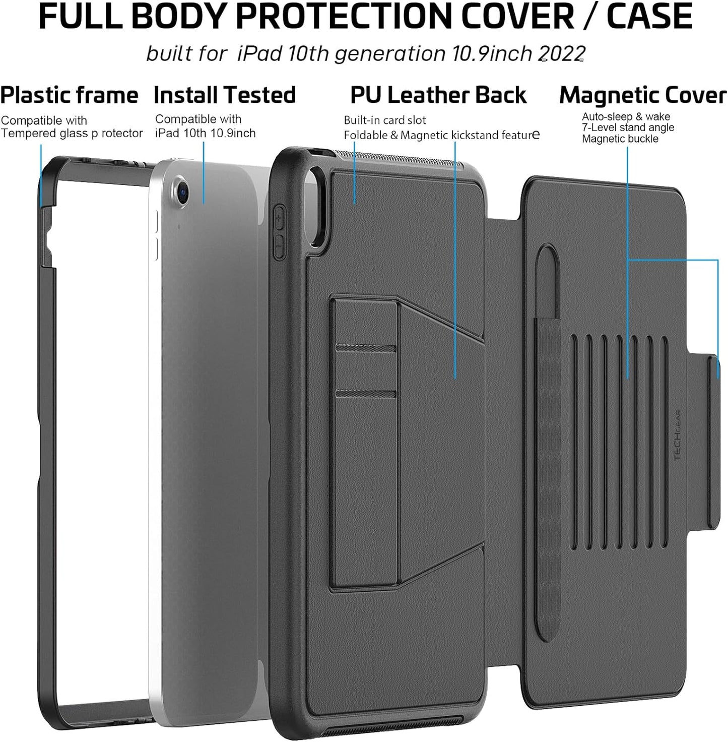 [Enduro Case] Tough Strong Magnetic & Flip Case [Auto Sleep/Wake] Cover with Multi-Angle Stand & Card Slot For Apple iPad 11th & 10th Generation, iPad 2025 / 2022