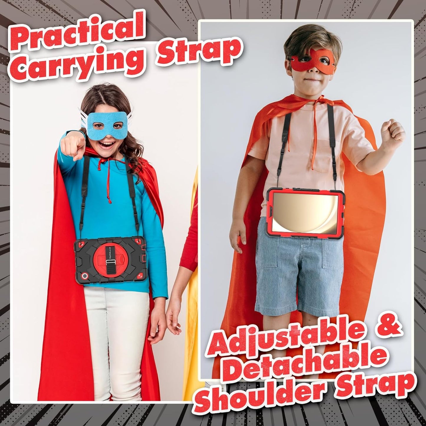 [SUPE Case] Tough Shockproof Fun Case with 360 Rotating Stand, Hand & Shoulder Strap for Samsung Galaxy Tab A9 8.7" (SM-X110 / SM-X115)