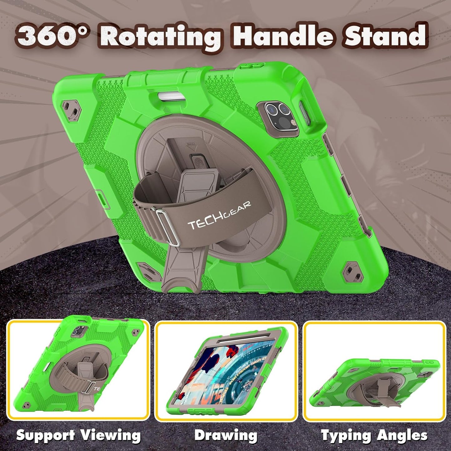[SUPE Case] Tough Shockproof Fun Case with 360 Rotating Stand, Hand & Shoulder Strap for Apple iPad Air 10.9" 4th / 5th Gen & iPad Pro 11" 2022/2021
