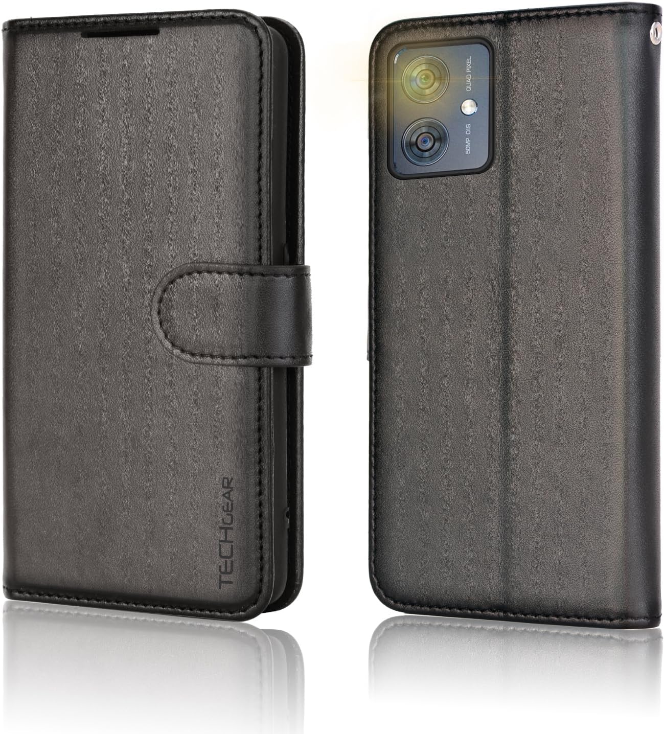[Leather Wallet Case] Protective Cover with Cash & Card Holder, Stand and Wrist Strap For Motorola Moto G54 5G