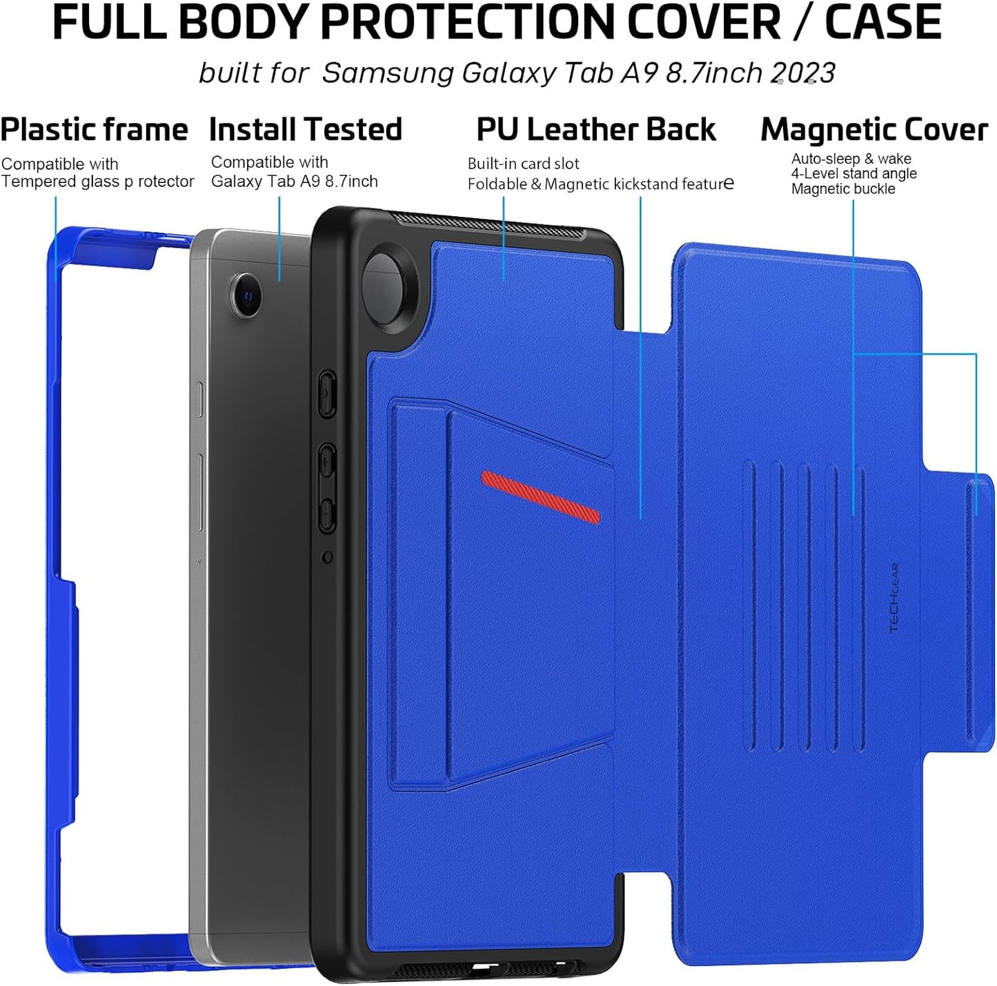 [Enduro Case] Tough Strong Magnetic & Flip Case [Auto Sleep/Wake] Cover with Multi-Angle Stand & Card Slot For Samsung Tab A9 8.7" (SM-X110 / X115)