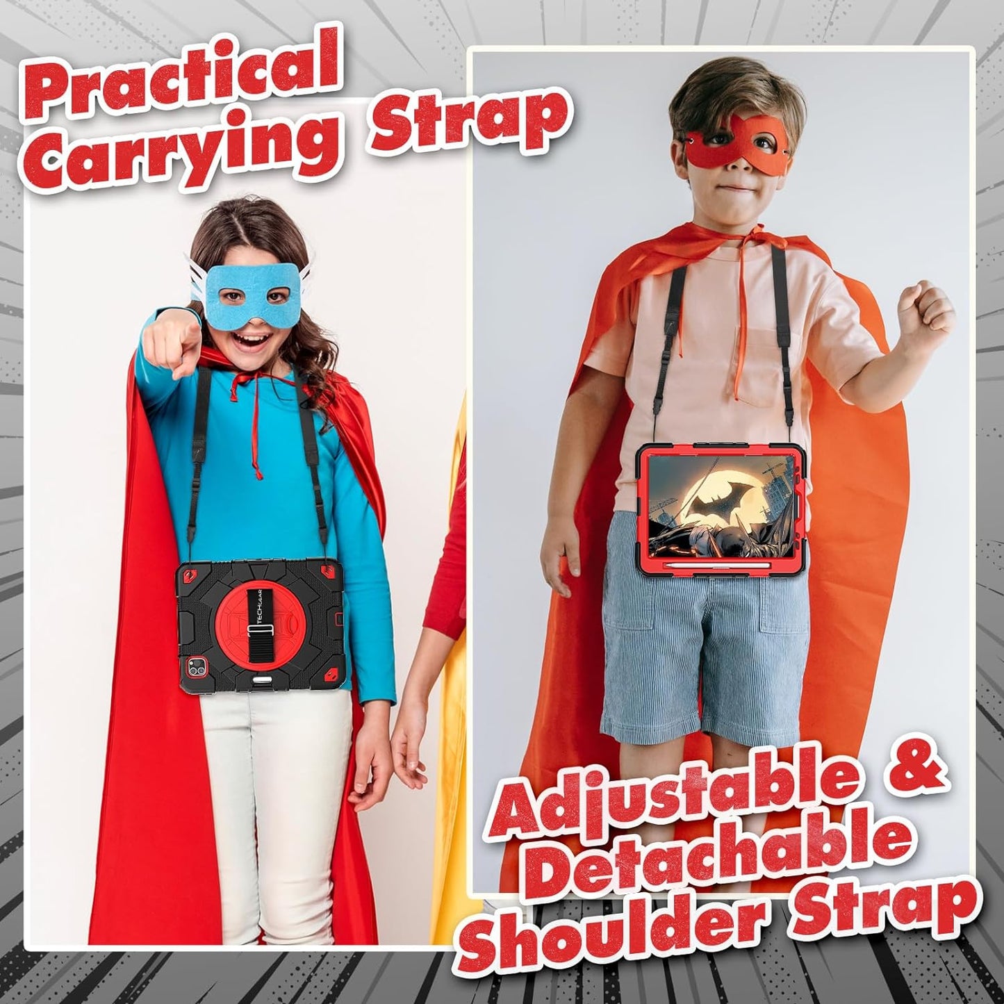 [SUPE Case] Tough Shockproof Fun Case with 360 Rotating Stand, Hand & Shoulder Strap for Apple iPad Air 10.9" 4th / 5th Gen & iPad Pro 11" 2022/2021