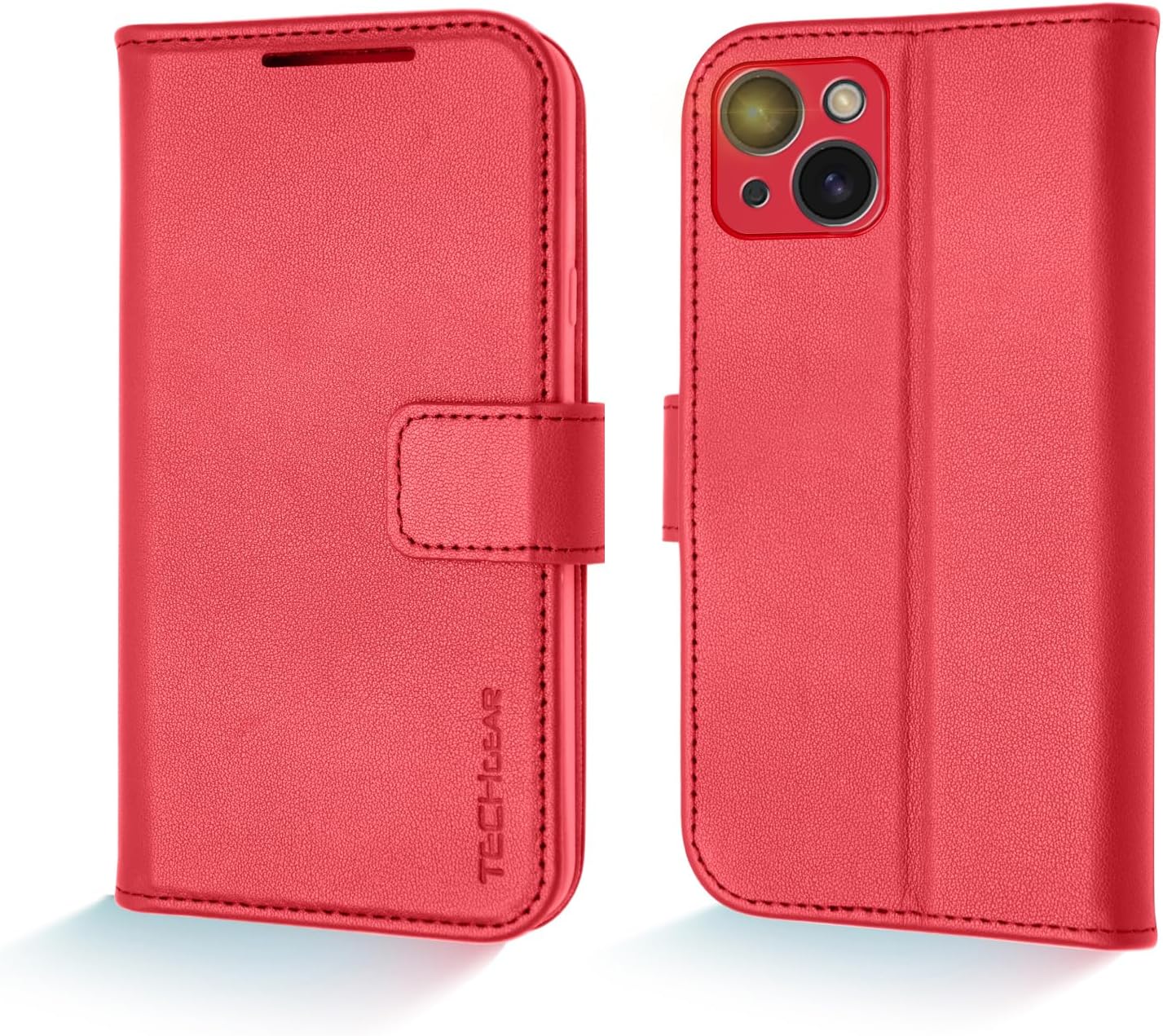 [Leather Wallet Case] Genuine Leather [RFID Blocking] Magnetic Flip Case with Card & Slots and Stand For iPhone 15 6.1"