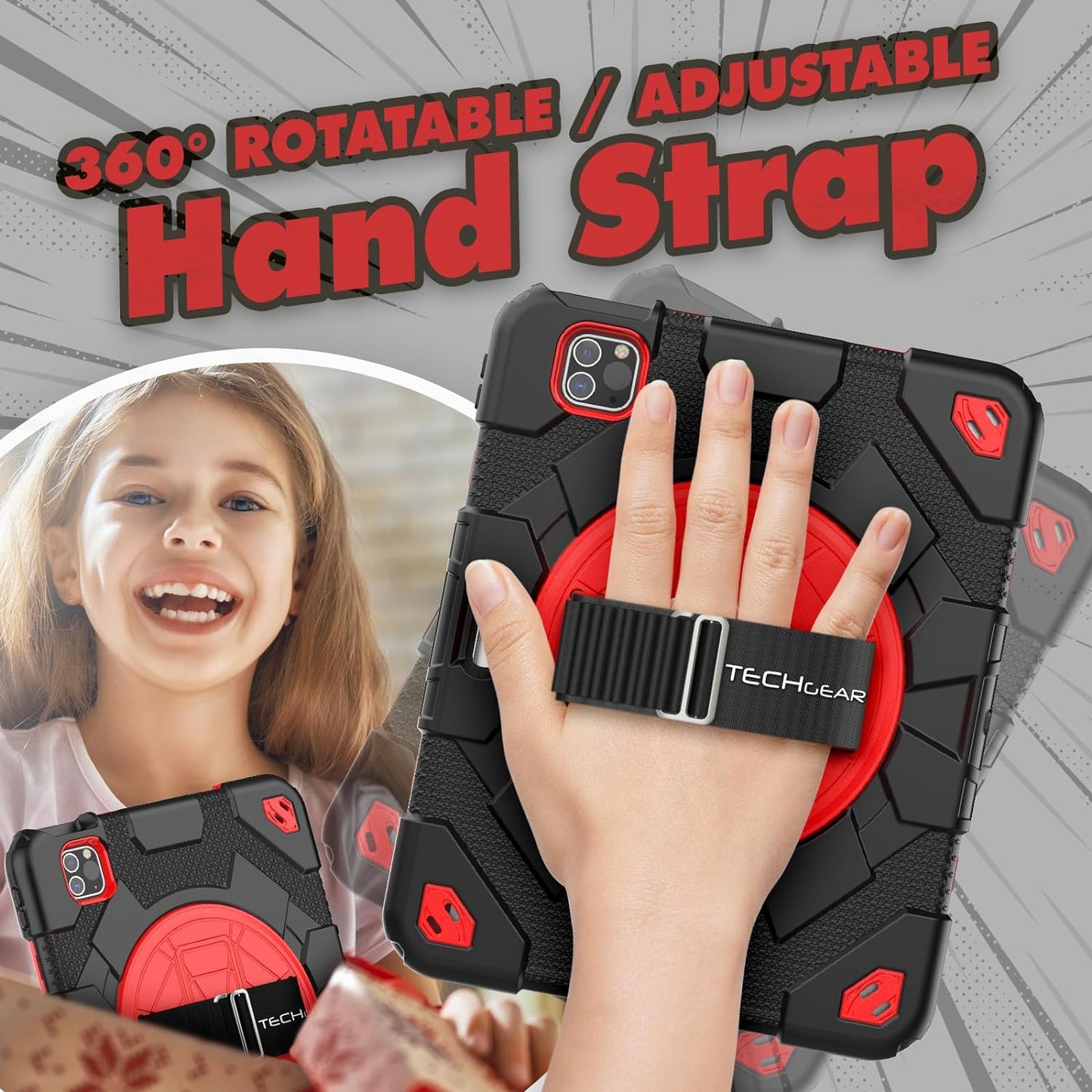 [SUPE Case] Tough Shockproof Fun Case with 360 Rotating Stand, Hand & Shoulder Strap for Apple iPad Air 10.9" 4th / 5th Gen & iPad Pro 11" 2022/2021