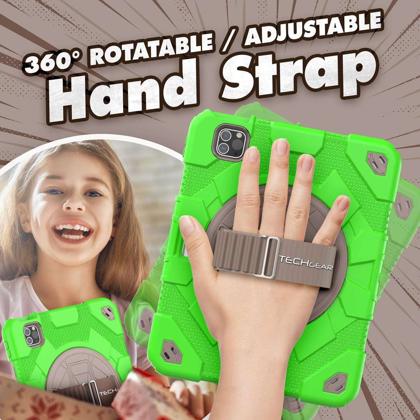 [SUPE Case] Tough Shockproof Fun Case with 360 Rotating Stand, Hand & Shoulder Strap for Apple iPad Air 10.9" 4th / 5th Gen & iPad Pro 11" 2022/2021