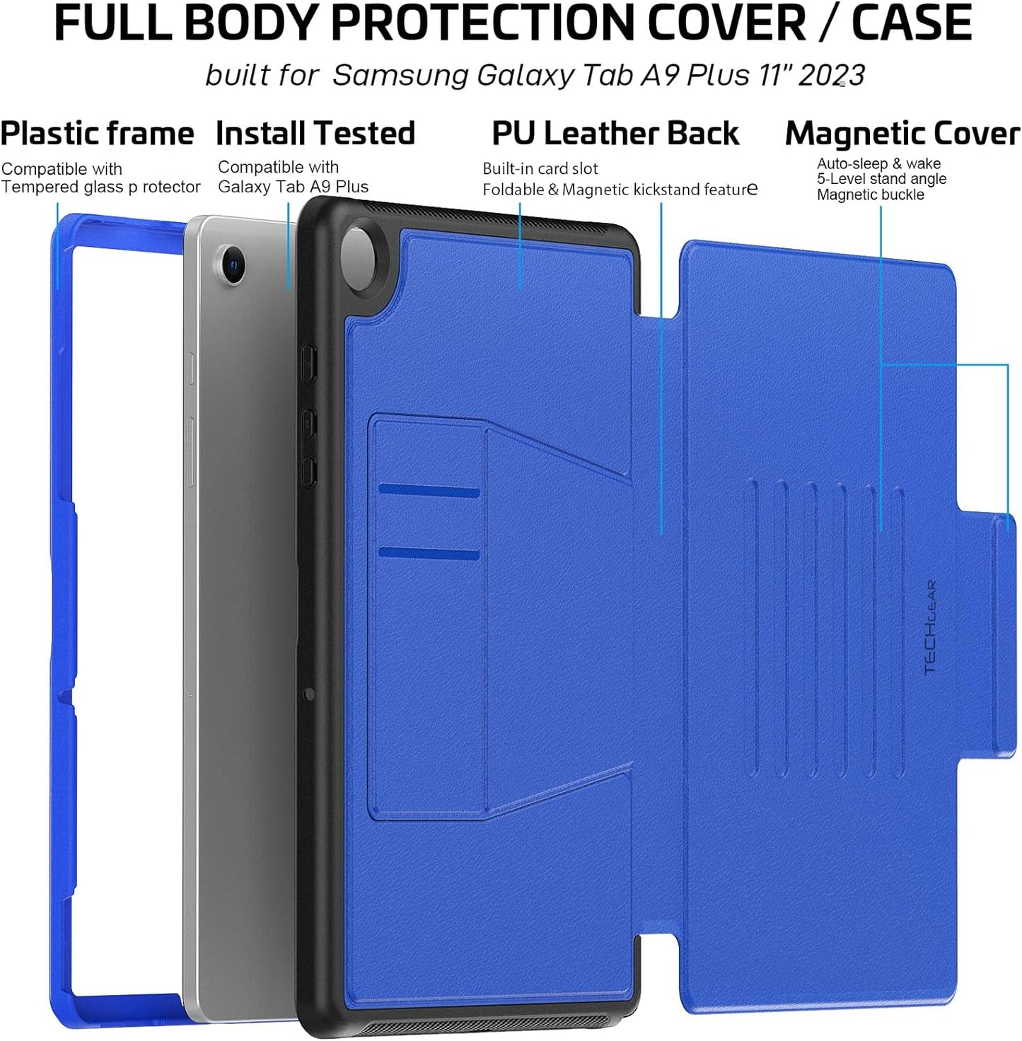 [Enduro Case] Tough Strong Magnetic & Flip Case [Auto Sleep/Wake] Cover with Multi-Angle Stand & Card Slot For Samsung Tab A9 Plus 11" (SM-X210/X215)