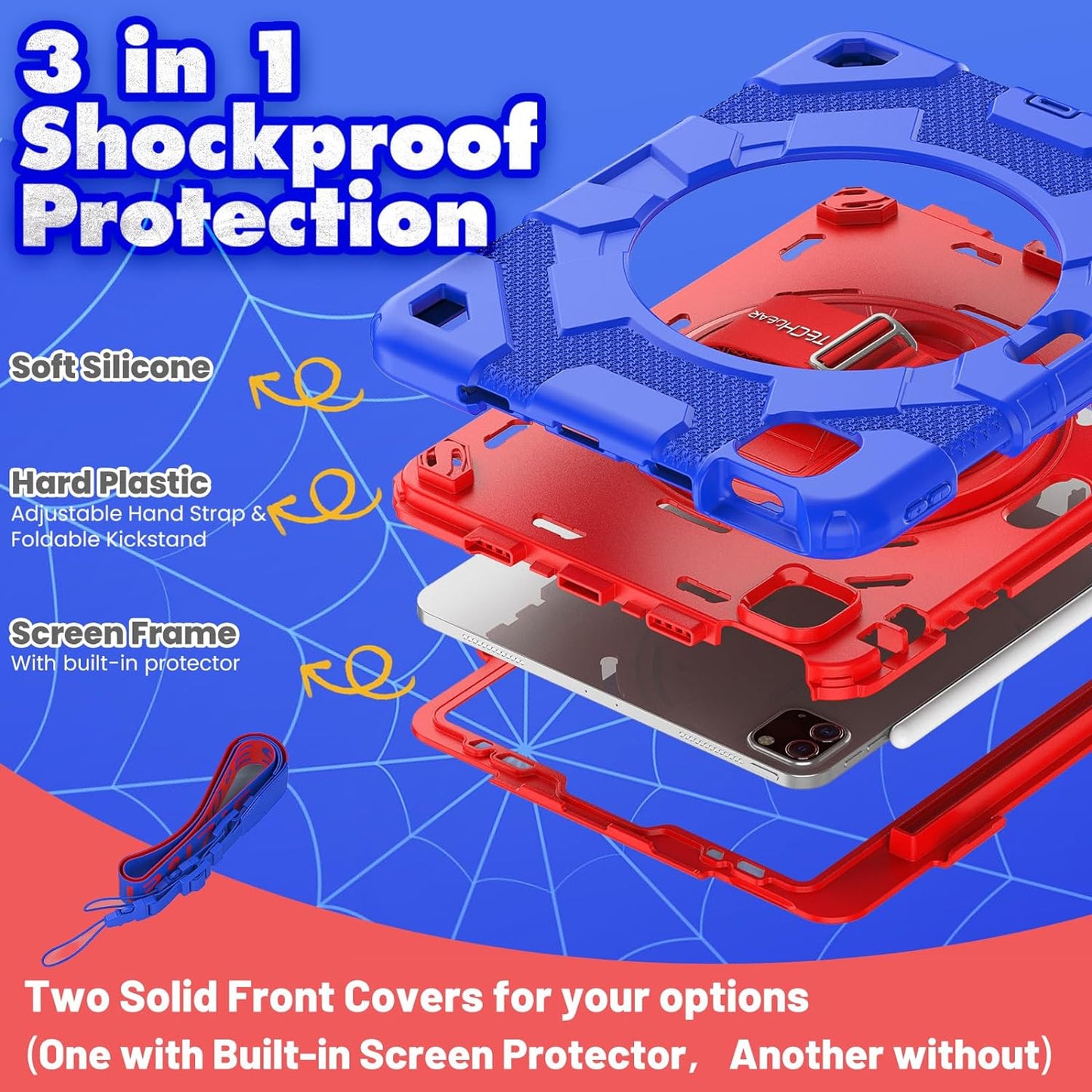 [SUPE Case] Tough Shockproof Fun Case with 360 Rotating Stand, Hand & Shoulder Strap for Apple iPad Air 10.9" 4th / 5th Gen & iPad Pro 11" 2022/2021