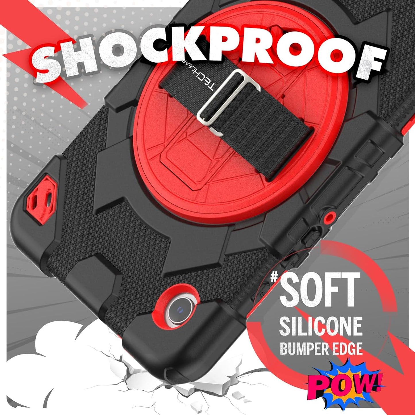 [SUPE Case] Tough Shockproof Fun Case with 360 Rotating Stand, Hand & Shoulder Strap for Samsung Galaxy Tab A9 8.7" (SM-X110 / SM-X115)
