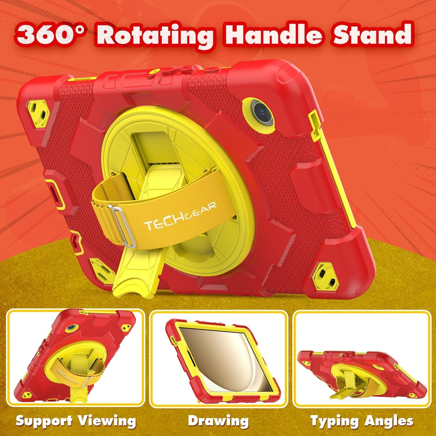 [SUPE Case] Tough Shockproof Fun Case with 360 Rotating Stand, Hand & Shoulder Strap for Samsung Galaxy Tab A9 8.7" (SM-X110 / SM-X115)