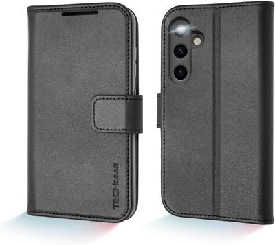 [Leather Wallet Case] Genuine Leather [RFID Blocking] Magnetic Flip Case with Card & Slots and Stand For Samsung Galaxy S24 Plus