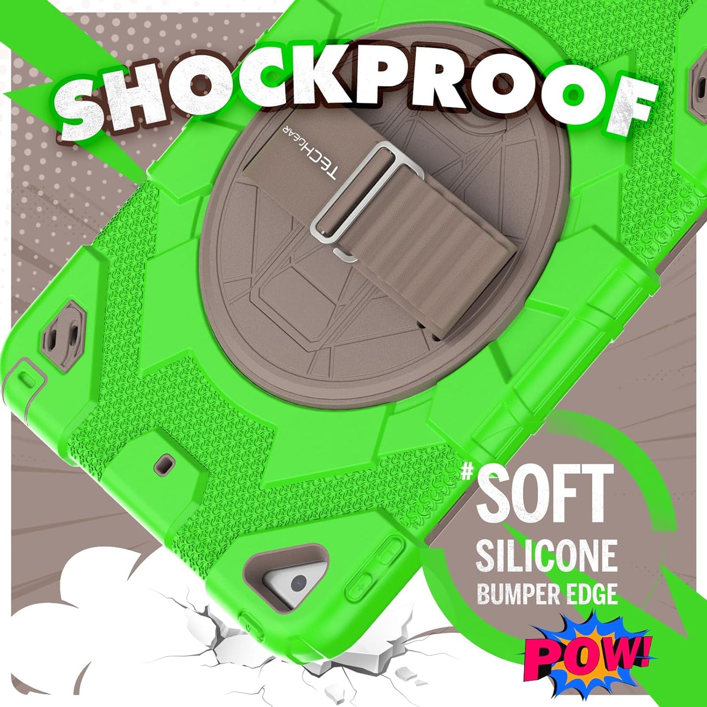 [SUPE Case] Tough Shockproof Fun Case with 360 Rotating Stand, Hand & Shoulder Strap for Apple iPad 10.2" 2021- 2019 [9th - 7th Gen] & iPad Air 3