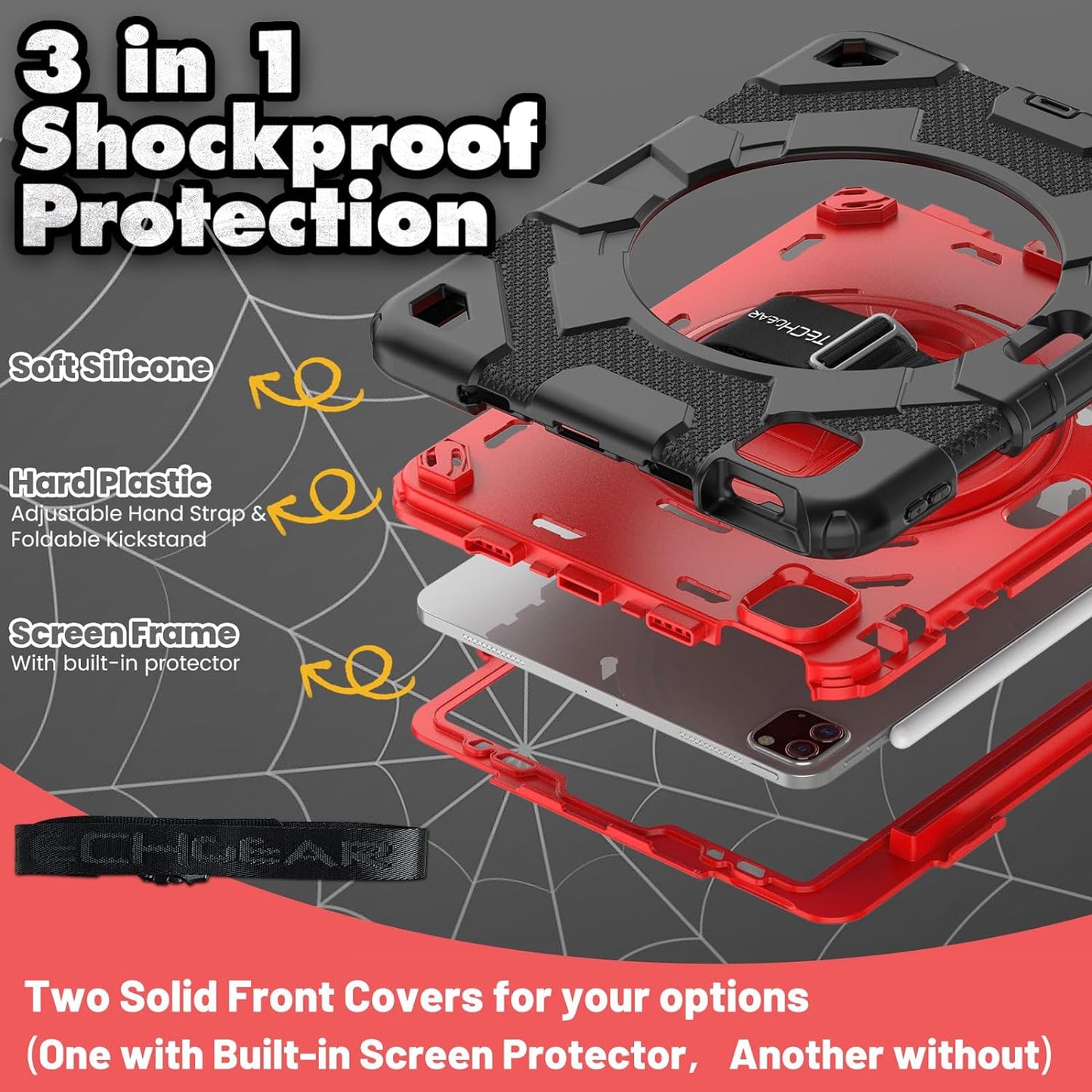 [SUPE Case] Tough Shockproof Fun Case with 360 Rotating Stand, Hand & Shoulder Strap for Apple iPad Air 10.9" 4th / 5th Gen & iPad Pro 11" 2022/2021