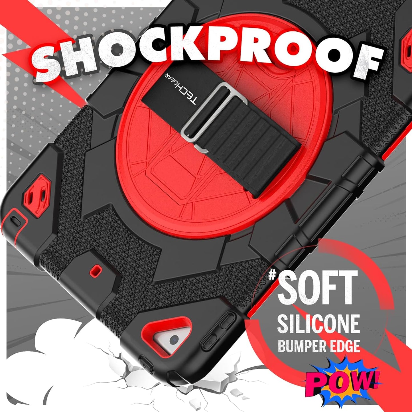 [SUPE Case] Tough Shockproof Fun Case with 360 Rotating Stand, Hand & Shoulder Strap for Apple iPad 10.2" 2021- 2019 [9th - 7th Gen] & iPad Air 3