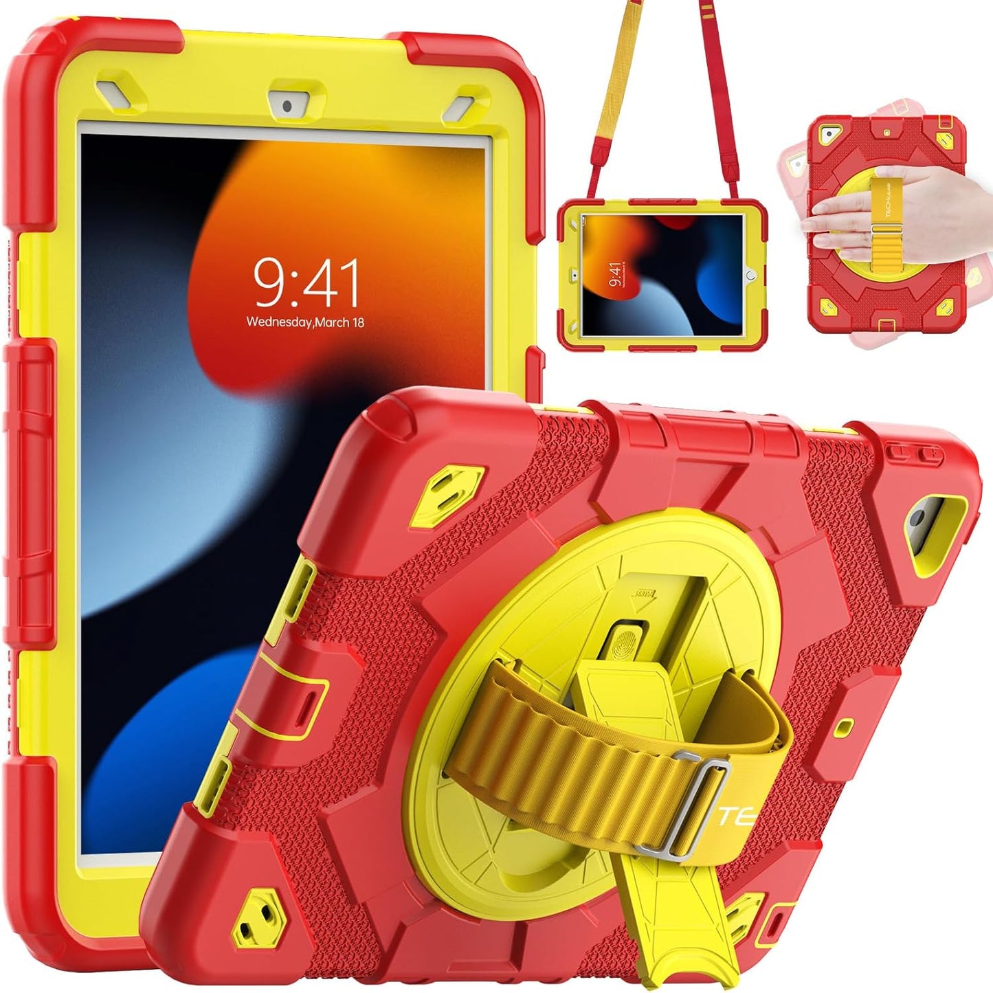[SUPE Case] Tough Shockproof Fun Case with 360 Rotating Stand, Hand & Shoulder Strap for Apple iPad 10.2" 2021- 2019 [9th - 7th Gen] & iPad Air 3