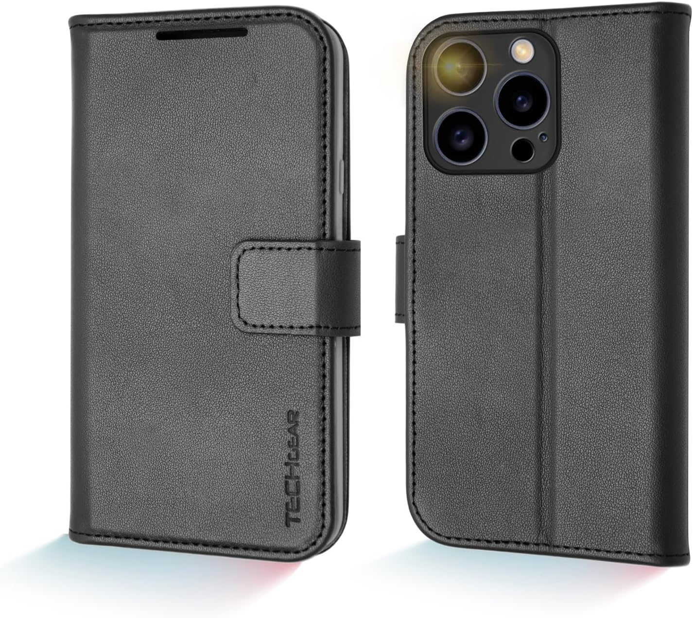 [Leather Wallet Case] Genuine Leather [RFID Blocking] Magnetic Flip Case with Card & Slots and Stand For iPhone 15 Pro
