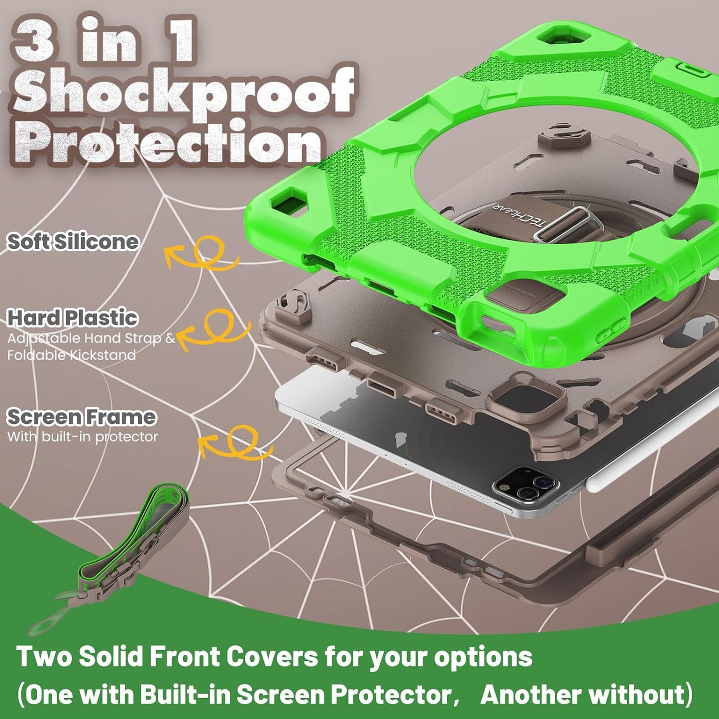 [SUPE Case] Tough Shockproof Fun Case with 360 Rotating Stand, Hand & Shoulder Strap for Apple iPad Air 10.9" 4th / 5th Gen & iPad Pro 11" 2022/2021
