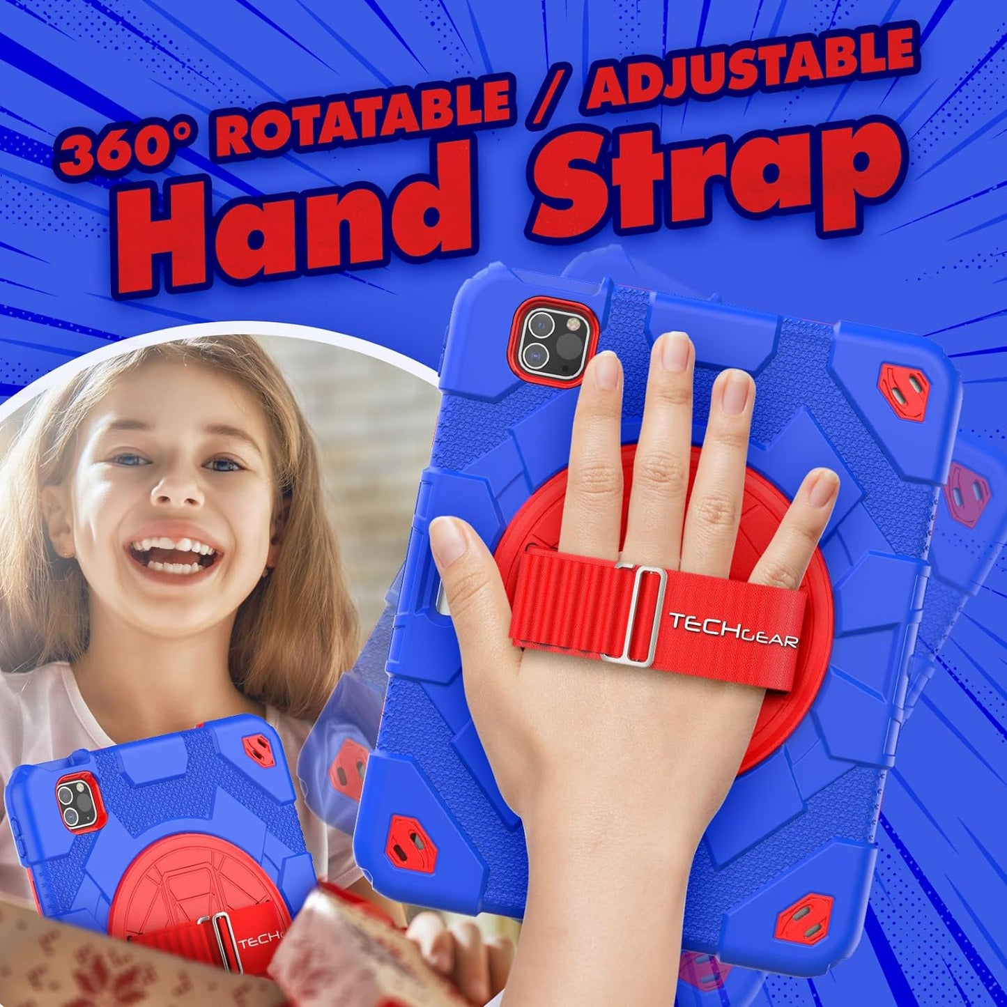 [SUPE Case] Tough Shockproof Fun Case with 360 Rotating Stand, Hand & Shoulder Strap for Apple iPad Air 10.9" 4th / 5th Gen & iPad Pro 11" 2022/2021