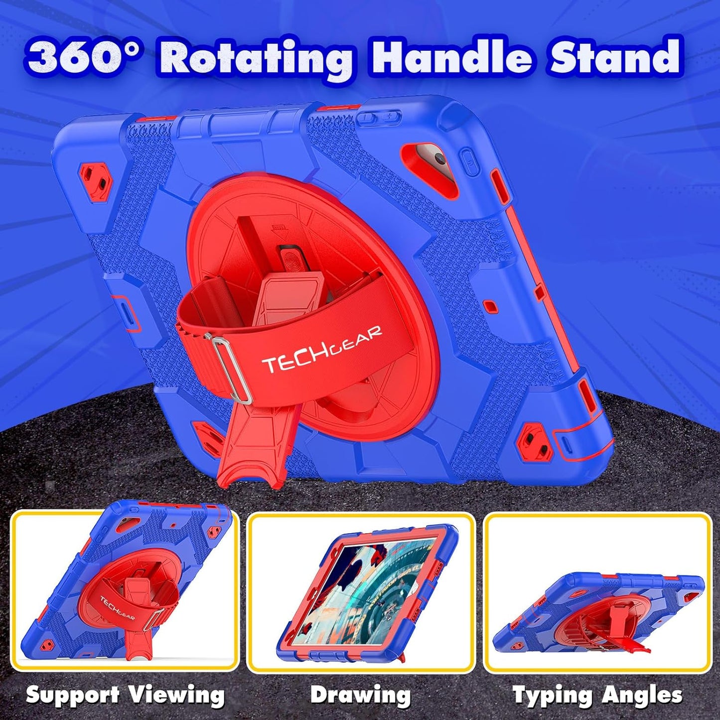 [SUPE Case] Tough Shockproof Fun Case with 360 Rotating Stand, Hand & Shoulder Strap for Apple iPad 10.2" 2021- 2019 [9th - 7th Gen] & iPad Air 3