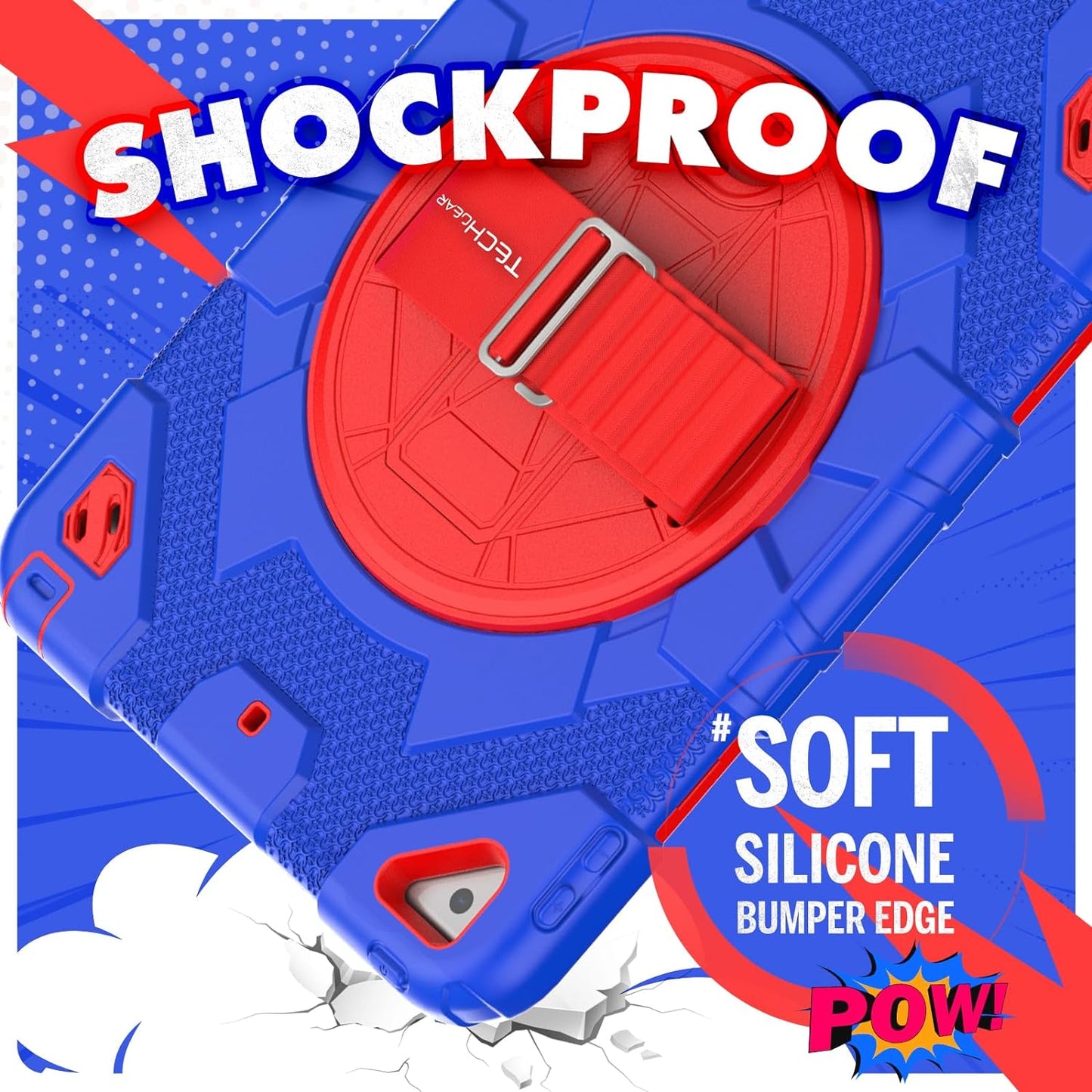 [SUPE Case] Tough Shockproof Fun Case with 360 Rotating Stand, Hand & Shoulder Strap for Apple iPad 10.2" 2021- 2019 [9th - 7th Gen] & iPad Air 3