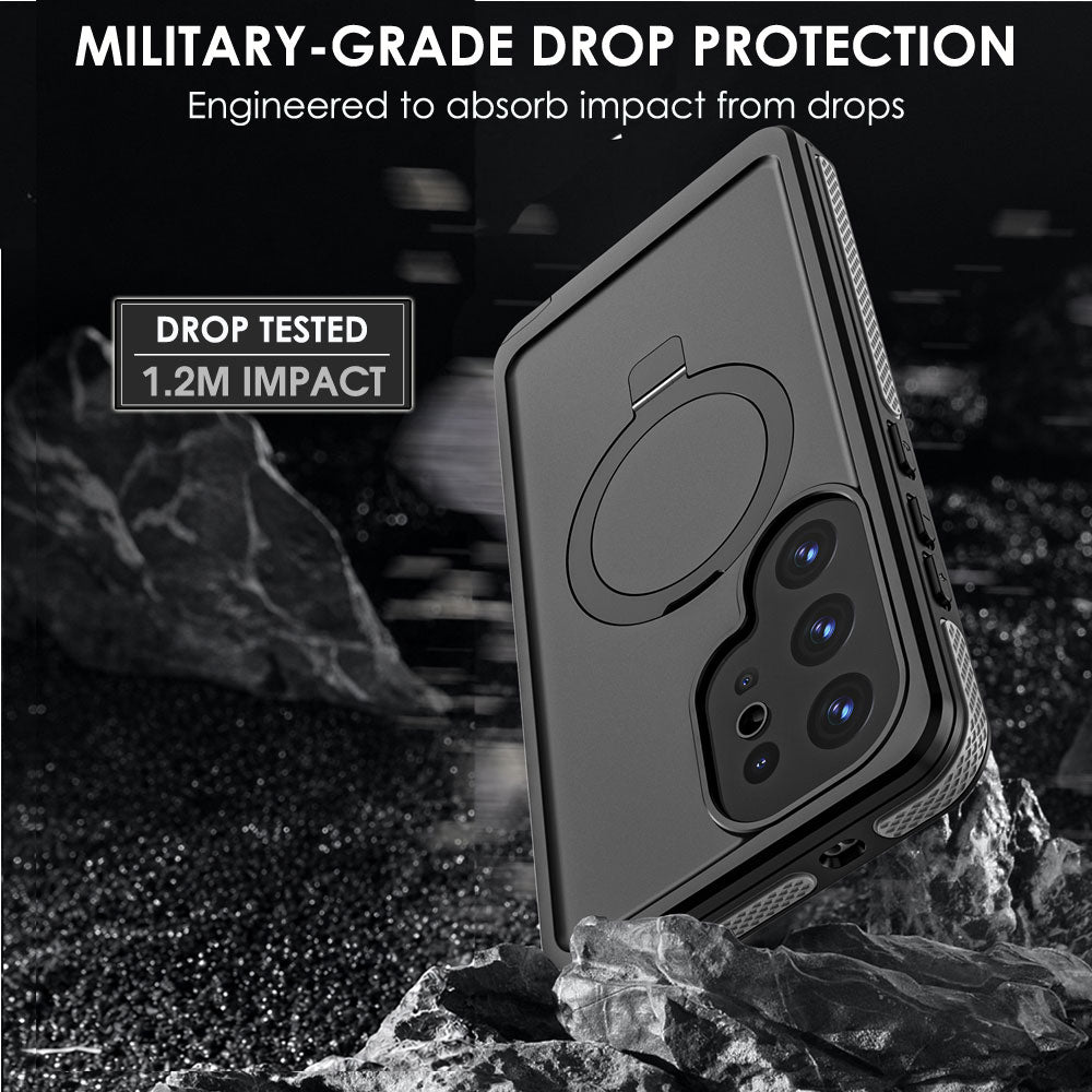 TECHGEAR Waterproof Magnetic Stand Case for Samsung Galaxy S25 Ultra – IP68 Shockproof Full Body Magnetic Charging Compatible Cover